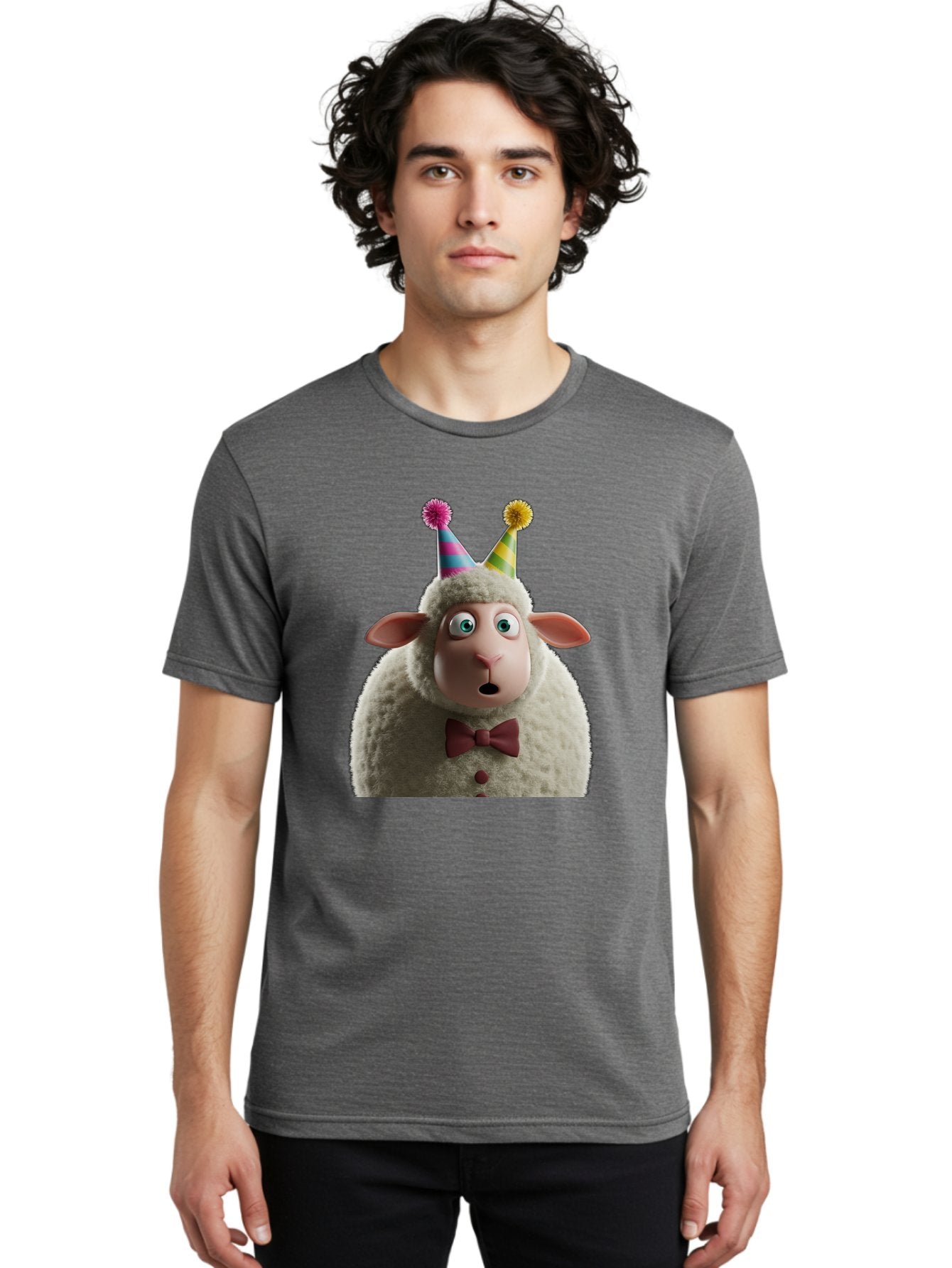 Party-Sheep Men'S Graphic Tee, 100% Cotton, Comfortable Casual Summer Wear, Machine Washable, Funny Sheep, Party Hat, Cute Animal, Surprised Expression, Cartoon Character, Festive Atmosphere, Humorous Illustration, Sheep Character, Bad408 27