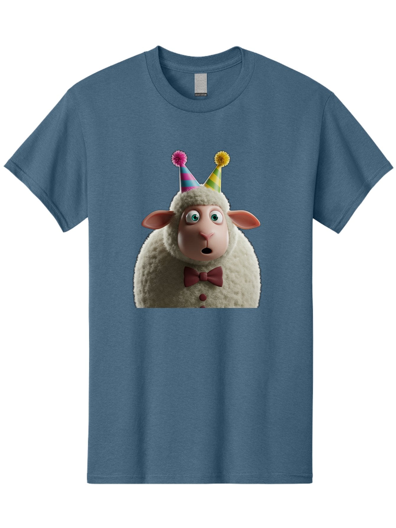 Party-Sheep Men'S Graphic Tee, 100% Cotton, Comfortable Casual Summer Wear, Machine Washable, Funny Sheep, Party Hat, Cute Animal, Surprised Expression, Cartoon Character, Festive Atmosphere, Humorous Illustration, Sheep Character, Bad408 9