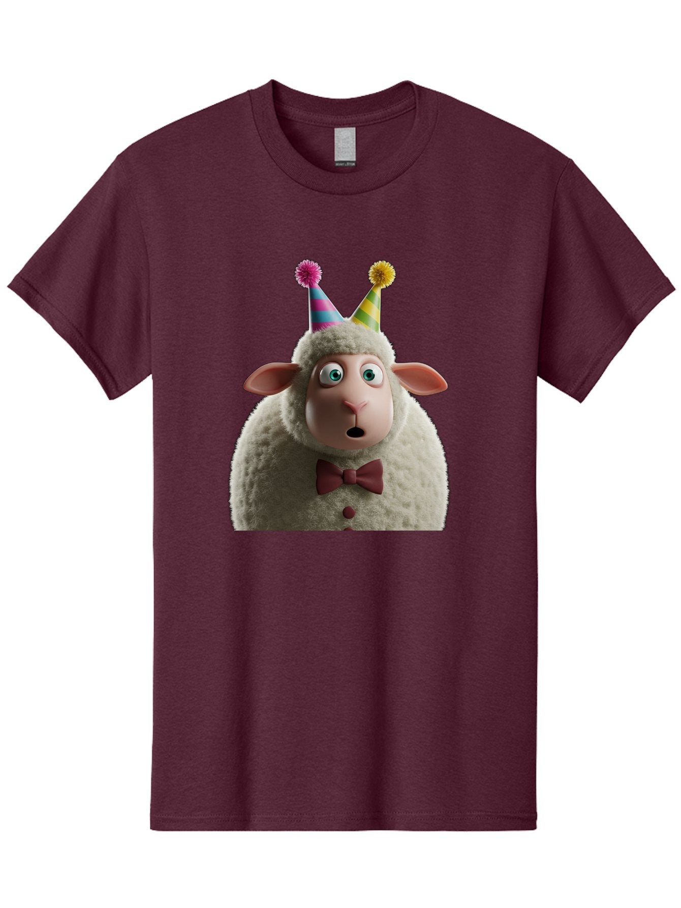Party-Sheep Men'S Graphic Tee, 100% Cotton, Comfortable Casual Summer Wear, Machine Washable, Funny Sheep, Party Hat, Cute Animal, Surprised Expression, Cartoon Character, Festive Atmosphere, Humorous Illustration, Sheep Character, Bad408 4