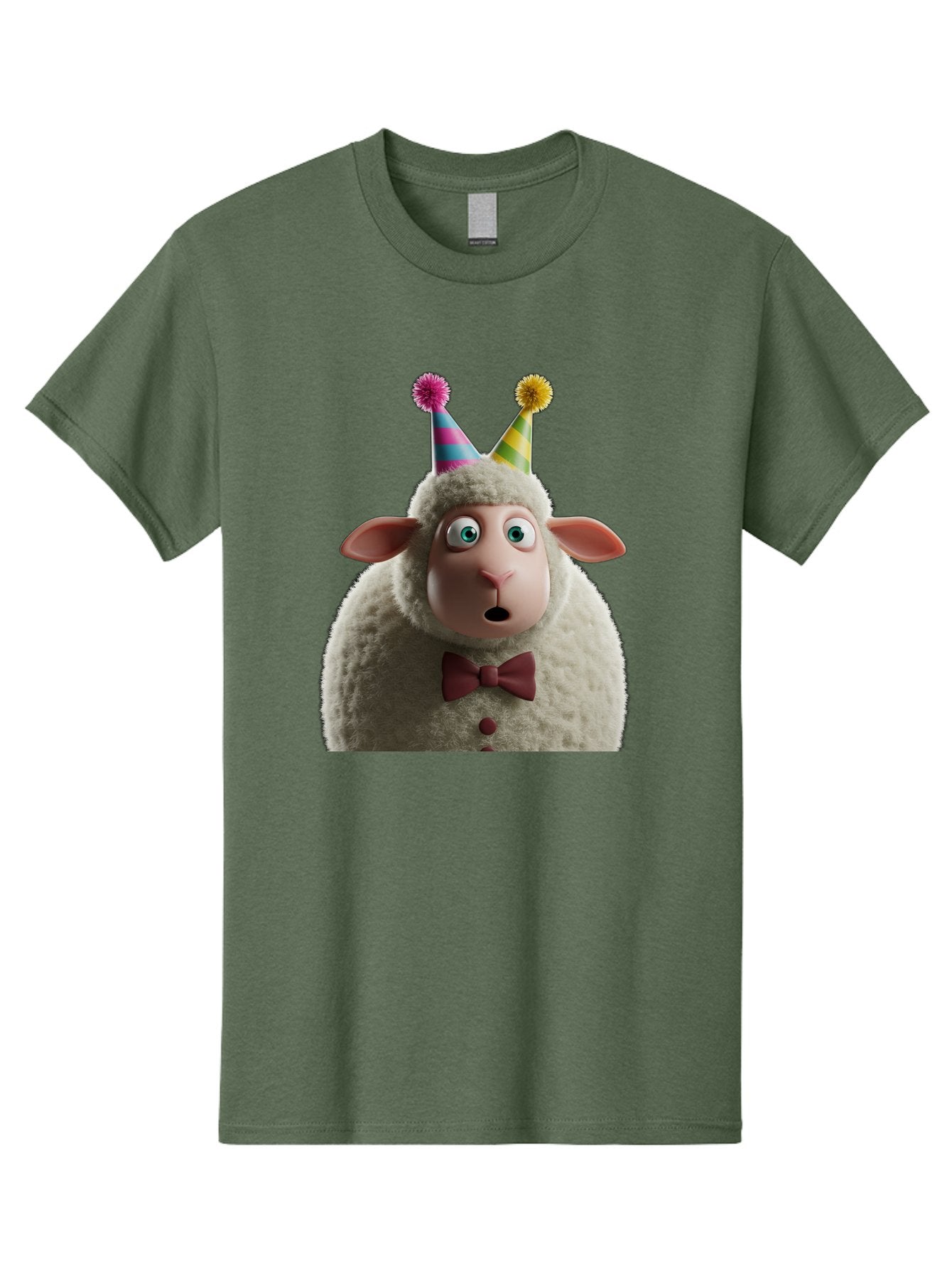 Party-Sheep Men'S Graphic Tee, 100% Cotton, Comfortable Casual Summer Wear, Machine Washable, Funny Sheep, Party Hat, Cute Animal, Surprised Expression, Cartoon Character, Festive Atmosphere, Humorous Illustration, Sheep Character, Bad408 12