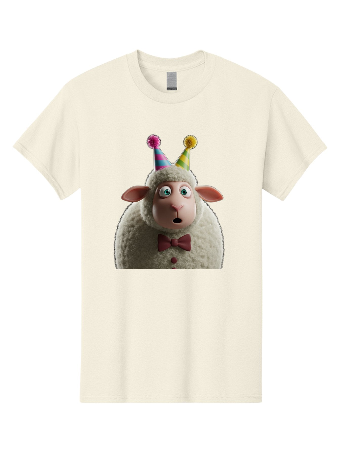 Party-Sheep Men'S Graphic Tee, 100% Cotton, Comfortable Casual Summer Wear, Machine Washable, Funny Sheep, Party Hat, Cute Animal, Surprised Expression, Cartoon Character, Festive Atmosphere, Humorous Illustration, Sheep Character, Bad408 14