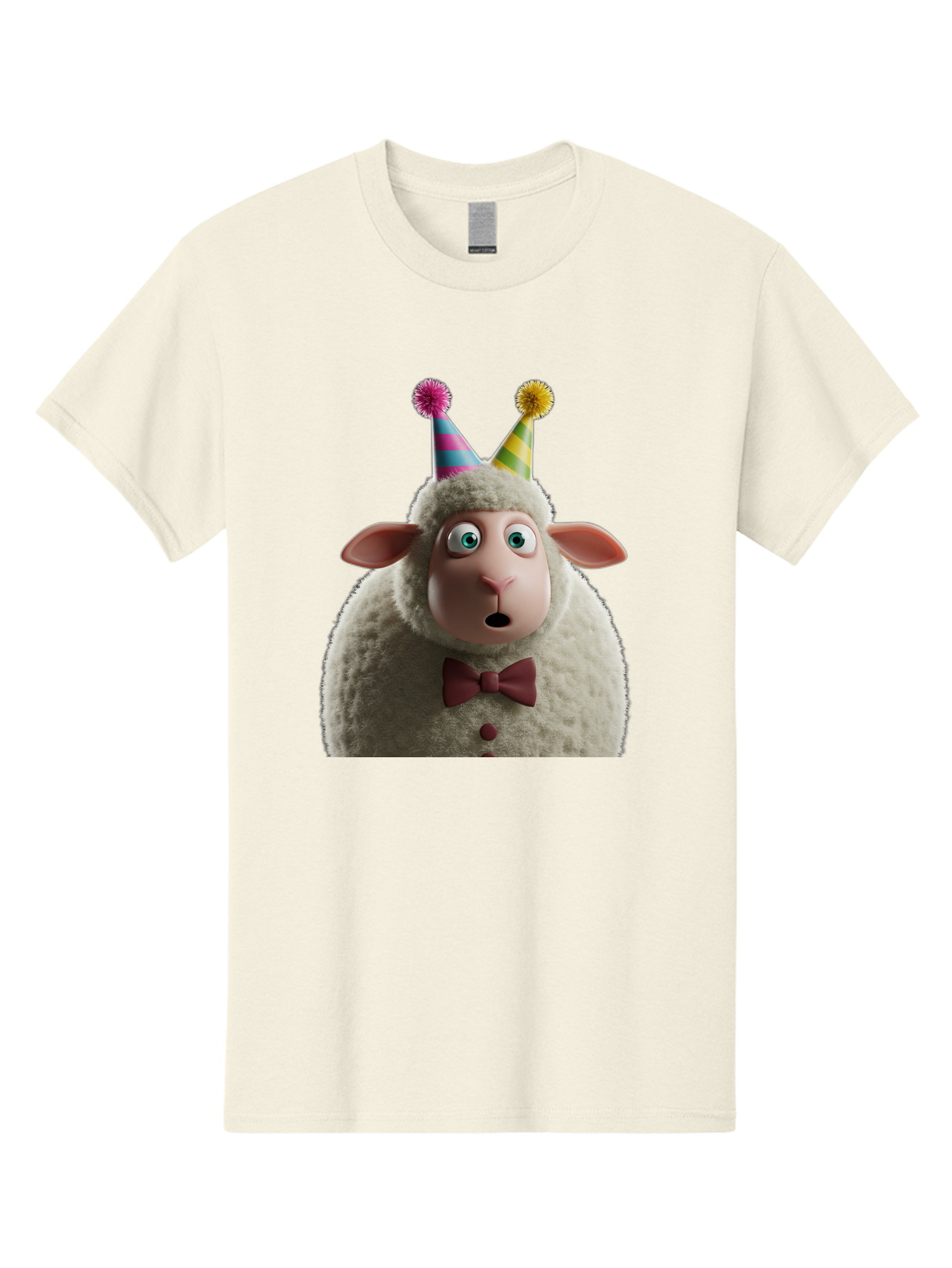 Party-Sheep Men'S Graphic Tee, 100% Cotton, Comfortable Casual Summer Wear, Machine Washable, Funny Sheep, Party Hat, Cute Animal, Surprised Expression, Cartoon Character, Festive Atmosphere, Humorous Illustration, Sheep Character, Bad408