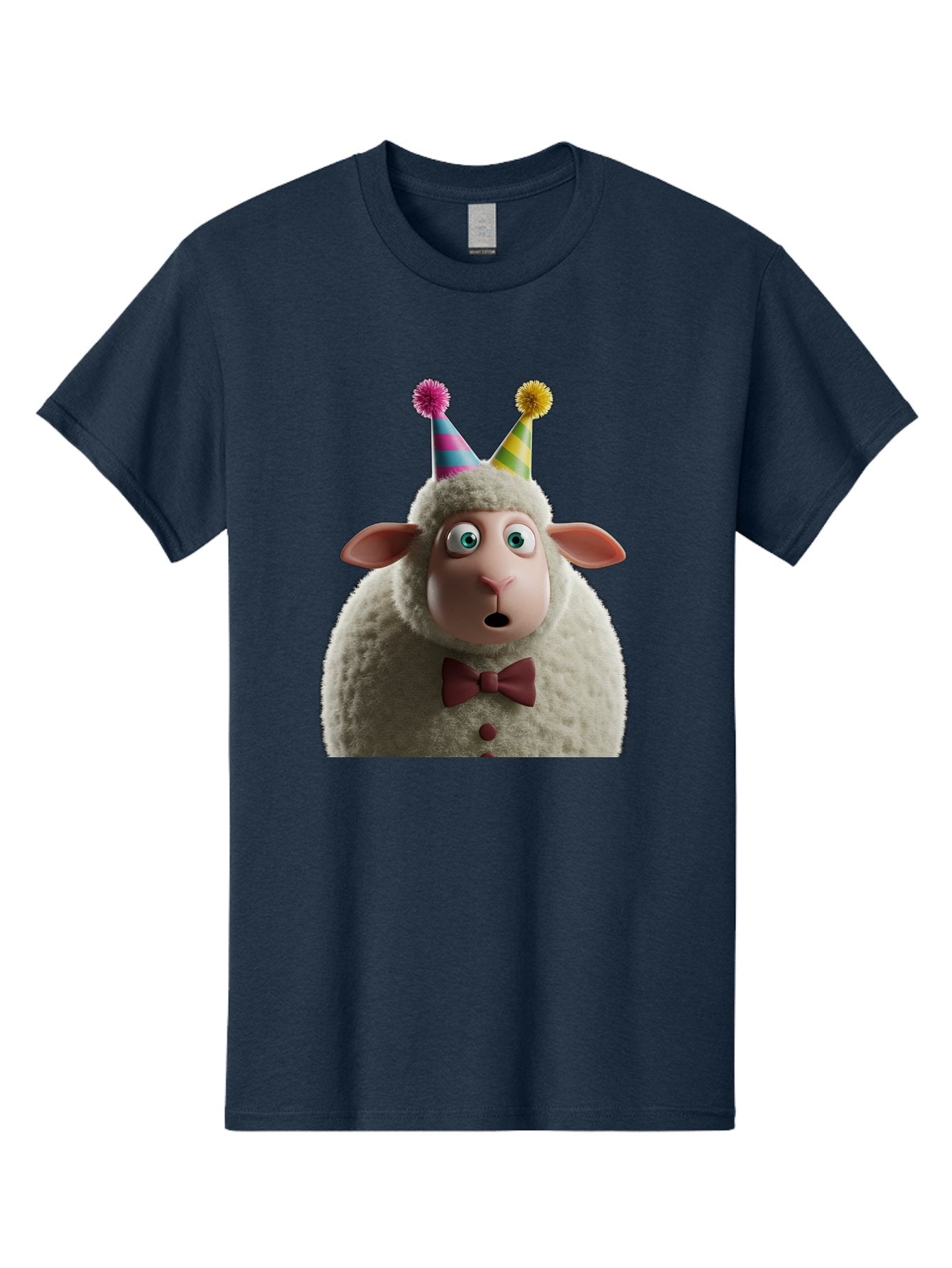 Party-Sheep Men'S Graphic Tee, 100% Cotton, Comfortable Casual Summer Wear, Machine Washable, Funny Sheep, Party Hat, Cute Animal, Surprised Expression, Cartoon Character, Festive Atmosphere, Humorous Illustration, Sheep Character, Bad408