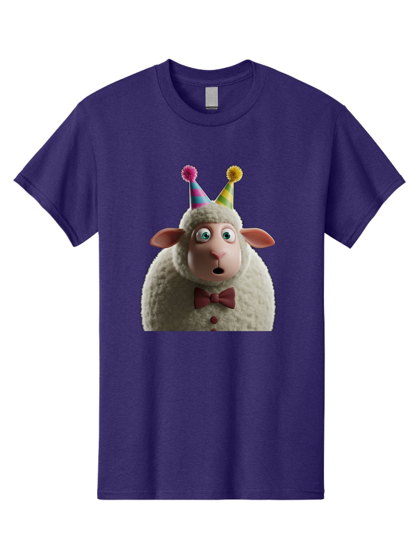 Party-Sheep Men'S Graphic Tee, 100% Cotton, Comfortable Casual Summer Wear, Machine Washable, Funny Sheep, Party Hat, Cute Animal, Surprised Expression, Cartoon Character, Festive Atmosphere, Humorous Illustration, Sheep Character, Bad408 7