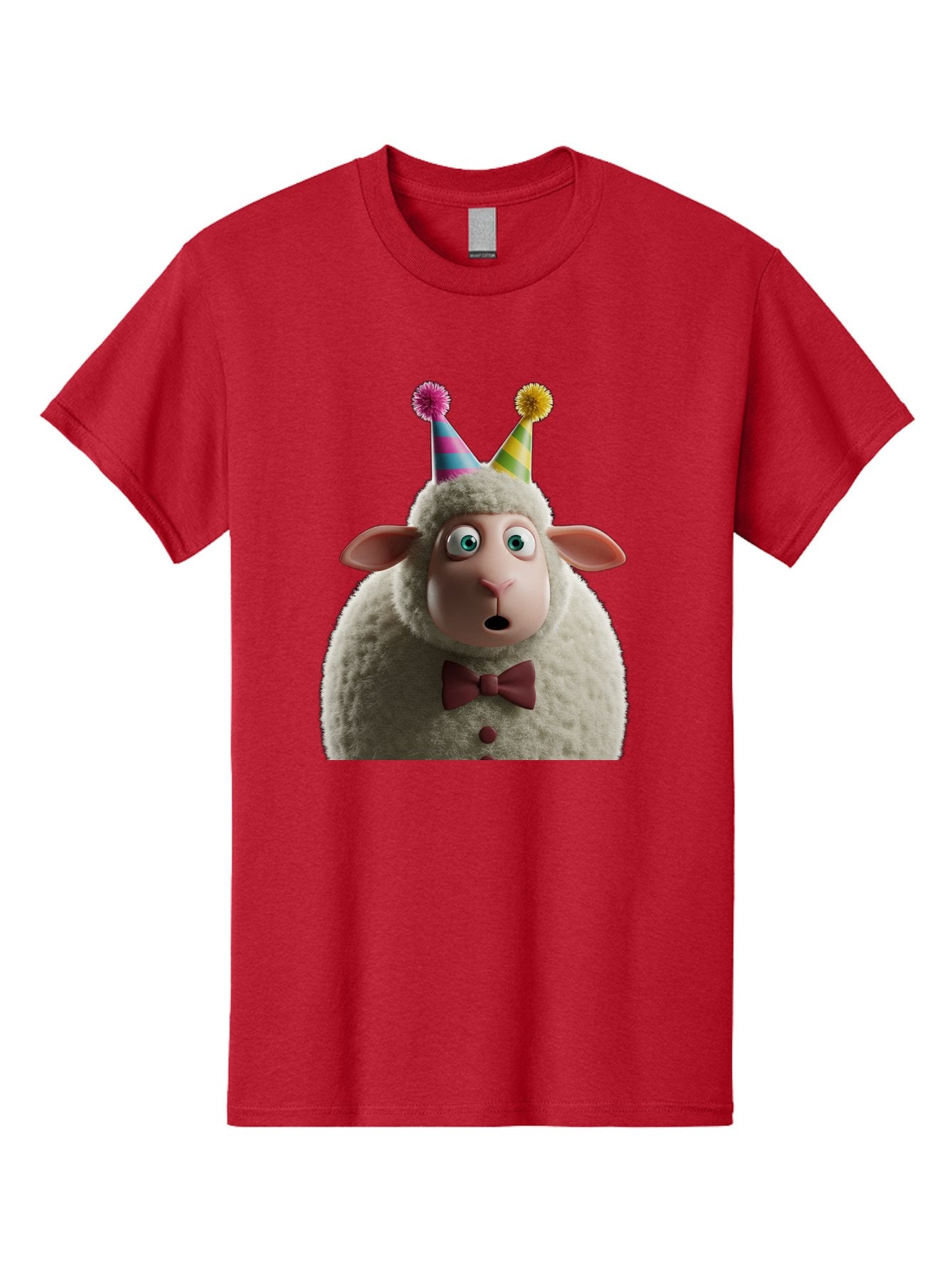 Party-Sheep Men'S Graphic Tee, 100% Cotton, Comfortable Casual Summer Wear, Machine Washable, Funny Sheep, Party Hat, Cute Animal, Surprised Expression, Cartoon Character, Festive Atmosphere, Humorous Illustration, Sheep Character, Bad408