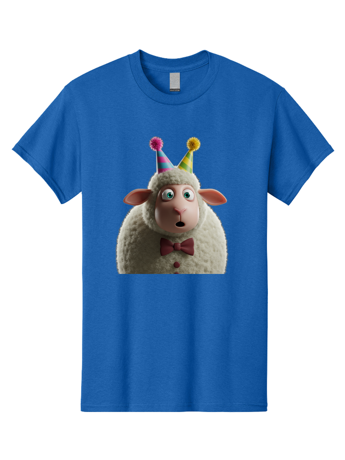 Party-Sheep Men'S Graphic Tee, 100% Cotton, Comfortable Casual Summer Wear, Machine Washable, Funny Sheep, Party Hat, Cute Animal, Surprised Expression, Cartoon Character, Festive Atmosphere, Humorous Illustration, Sheep Character, Bad408