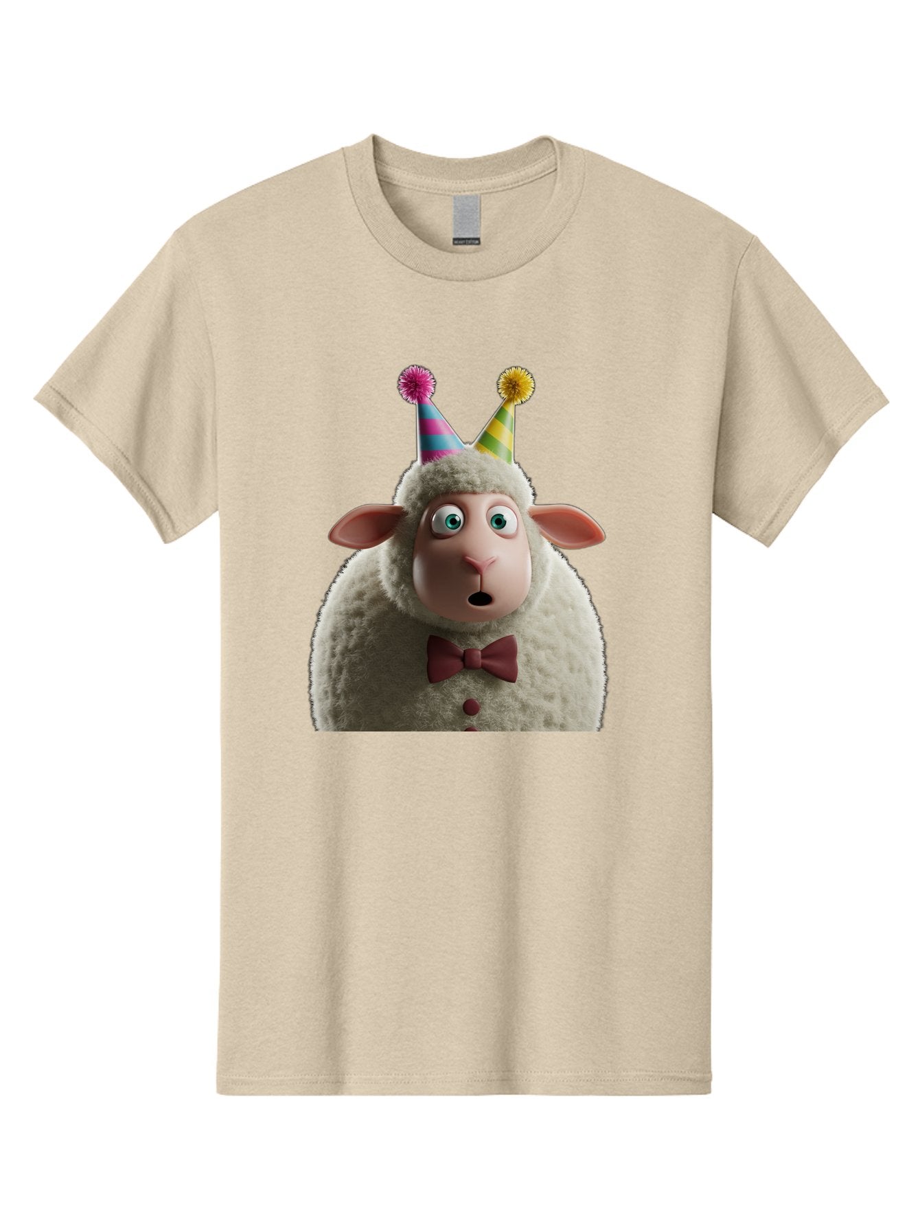 Party-Sheep Men'S Graphic Tee, 100% Cotton, Comfortable Casual Summer Wear, Machine Washable, Funny Sheep, Party Hat, Cute Animal, Surprised Expression, Cartoon Character, Festive Atmosphere, Humorous Illustration, Sheep Character, Bad408 6