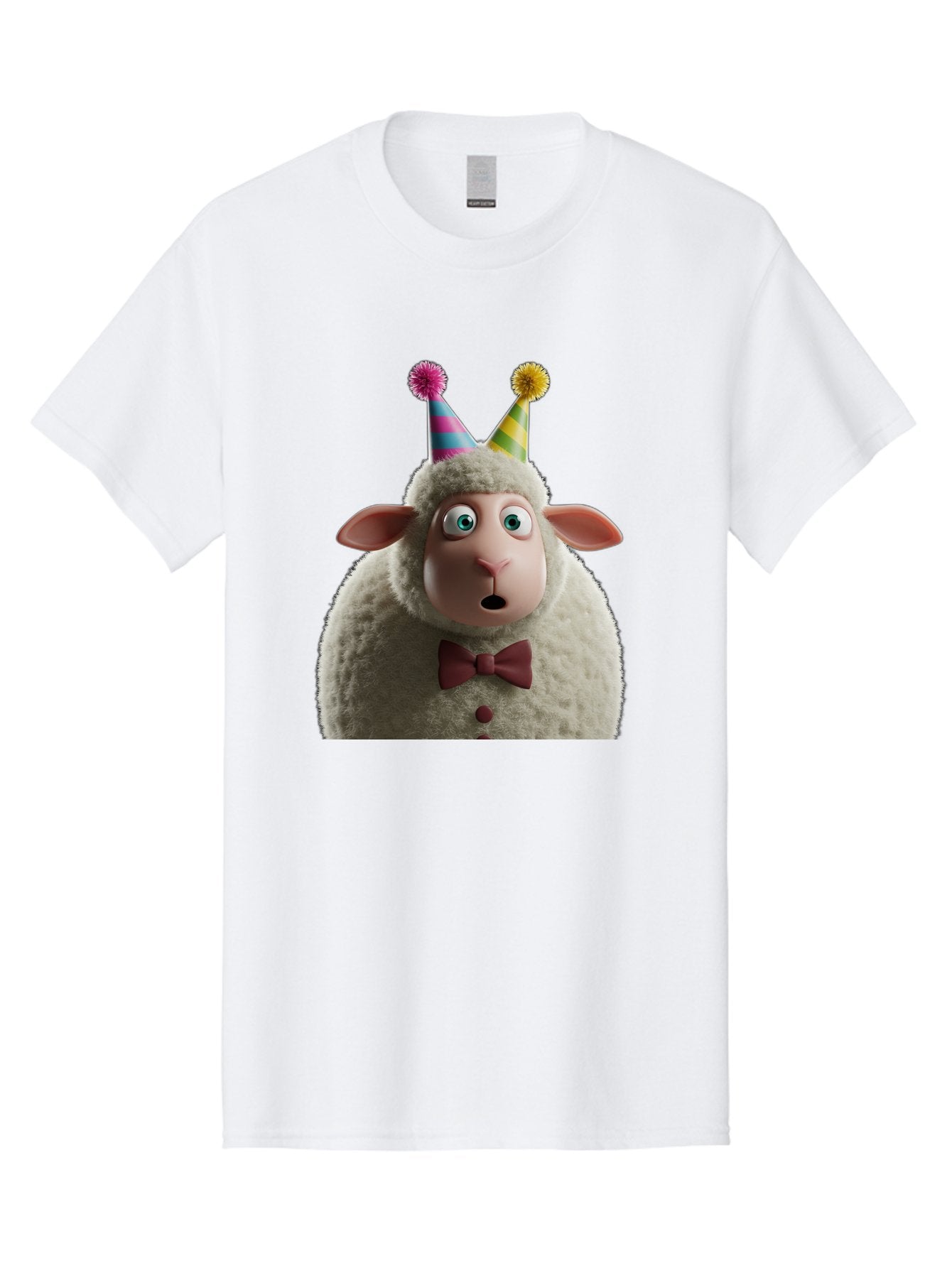 Party-Sheep Men'S Graphic Tee, 100% Cotton, Comfortable Casual Summer Wear, Machine Washable, Funny Sheep, Party Hat, Cute Animal, Surprised Expression, Cartoon Character, Festive Atmosphere, Humorous Illustration, Sheep Character, Bad408 8