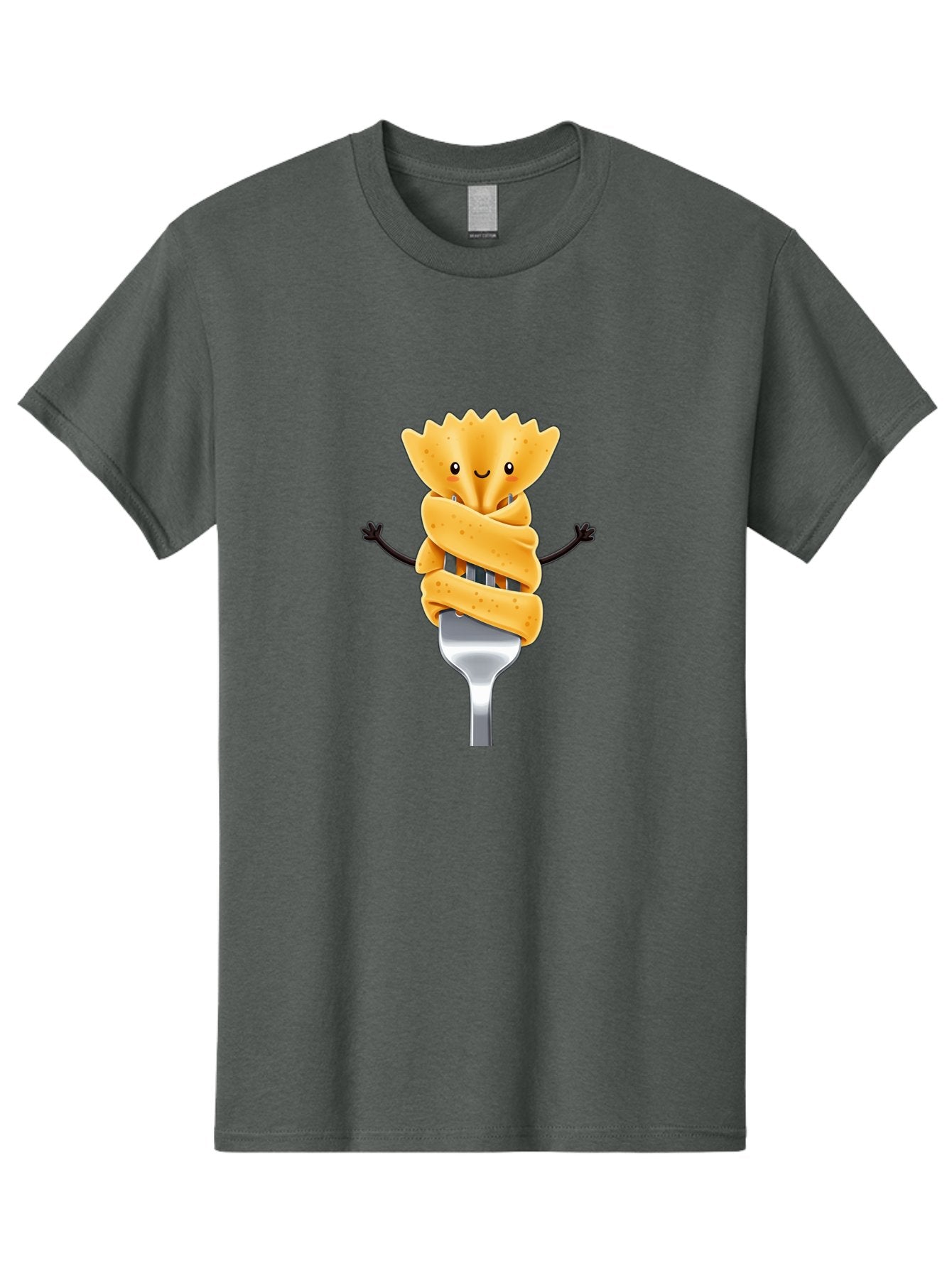 Pasta-Character Men'S Graphic Tee, 100% Cotton, Comfortable Casual Summer Wear, Machine Washable, Pasta On A Fork, Cartoon Character, Happy Expression, Fork Prongs, Pasta Wrapping, Playful Food, Whimsical Illustration, Fun Mealtime, Bad409 13