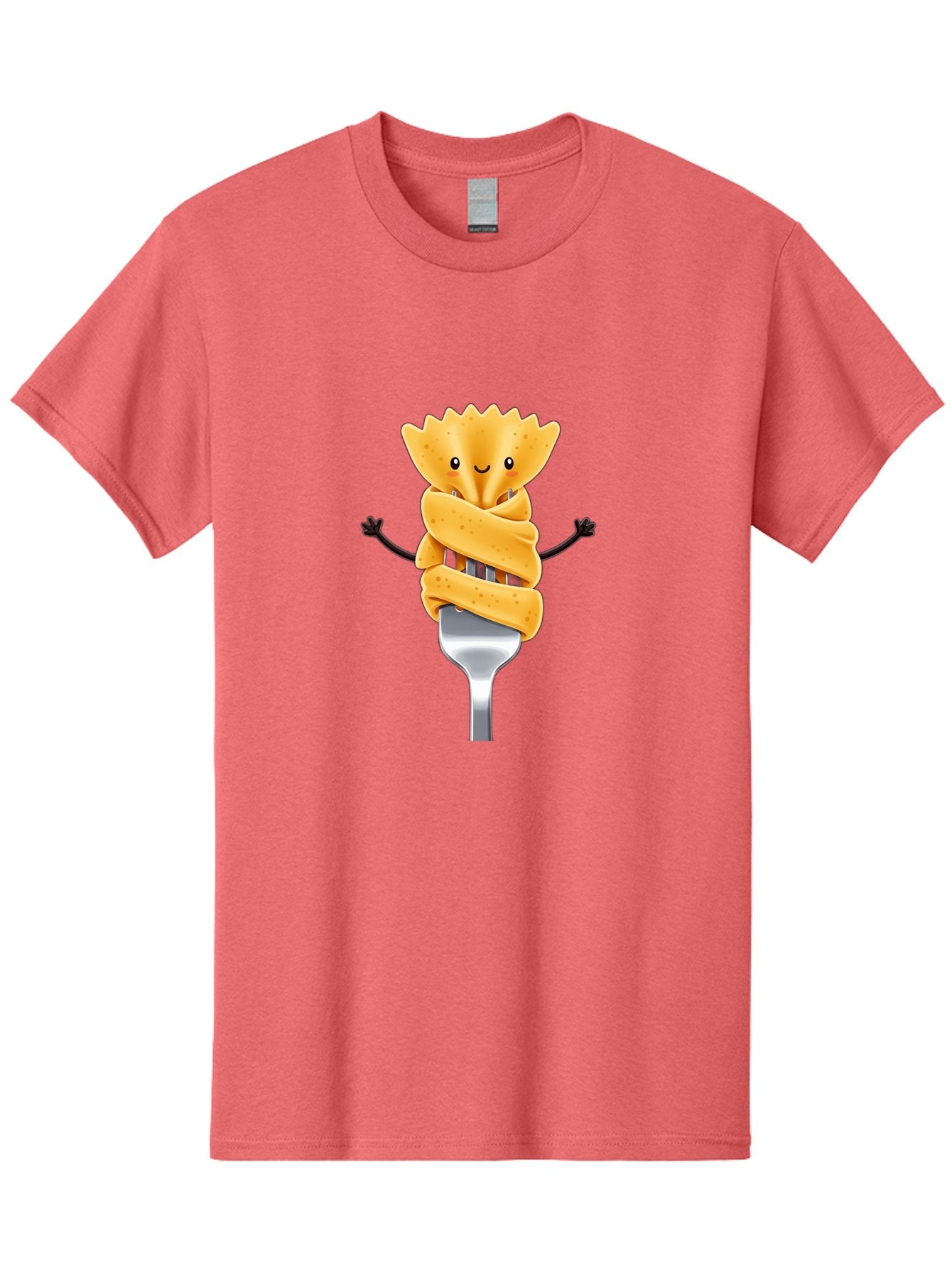 Pasta-Character Men'S Graphic Tee, 100% Cotton, Comfortable Casual Summer Wear, Machine Washable, Pasta On A Fork, Cartoon Character, Happy Expression, Fork Prongs, Pasta Wrapping, Playful Food, Whimsical Illustration, Fun Mealtime, Bad409 11