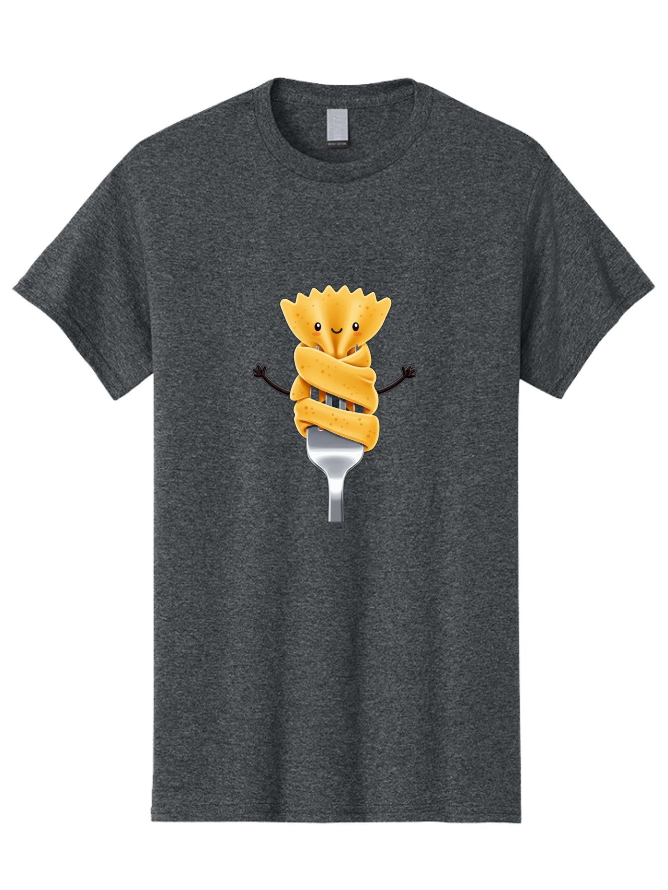 Pasta-Character Men'S Graphic Tee, 100% Cotton, Comfortable Casual Summer Wear, Machine Washable, Pasta On A Fork, Cartoon Character, Happy Expression, Fork Prongs, Pasta Wrapping, Playful Food, Whimsical Illustration, Fun Mealtime, Bad409