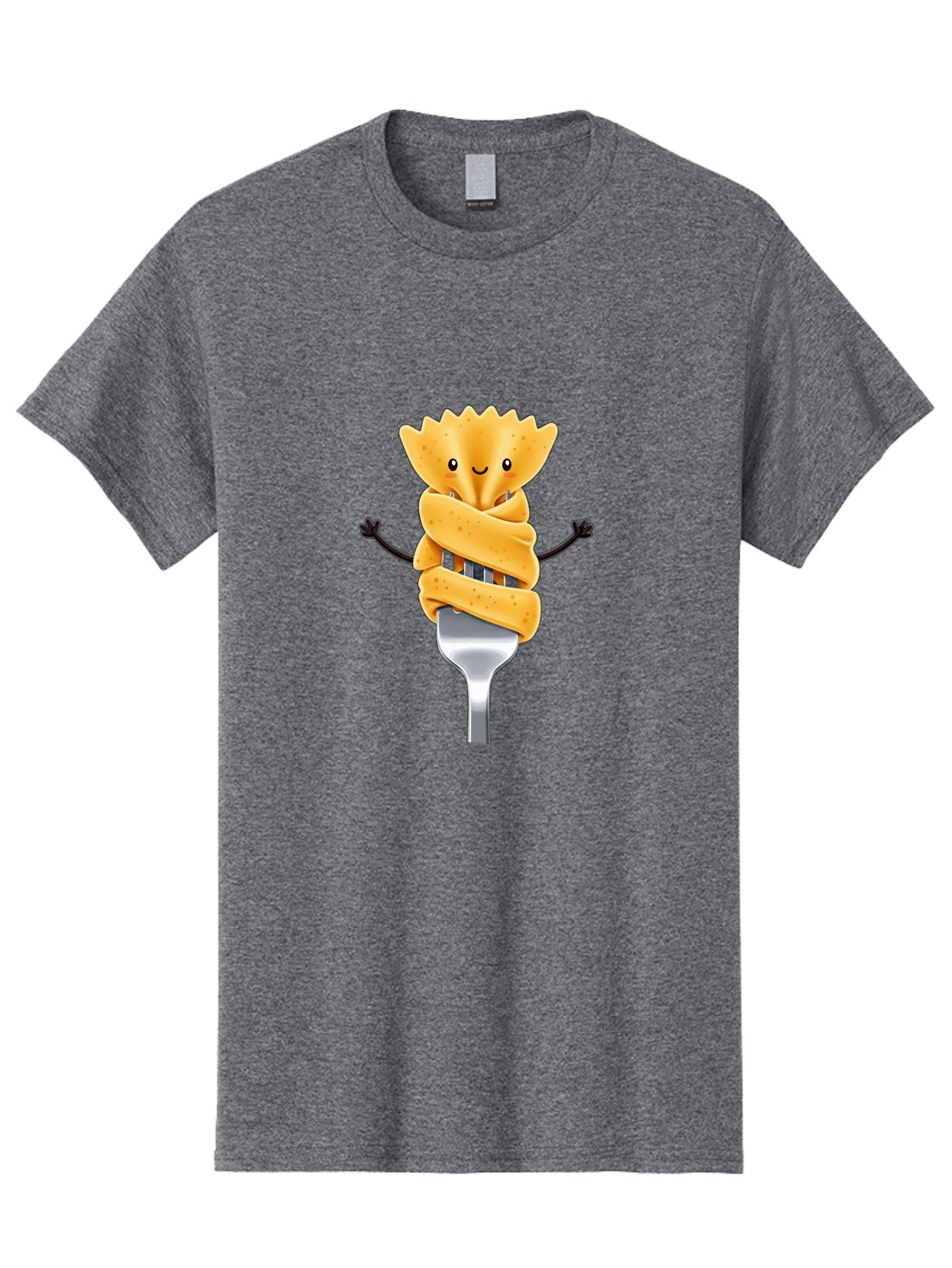 Pasta-Character Men'S Graphic Tee, 100% Cotton, Comfortable Casual Summer Wear, Machine Washable, Pasta On A Fork, Cartoon Character, Happy Expression, Fork Prongs, Pasta Wrapping, Playful Food, Whimsical Illustration, Fun Mealtime, Bad409 12
