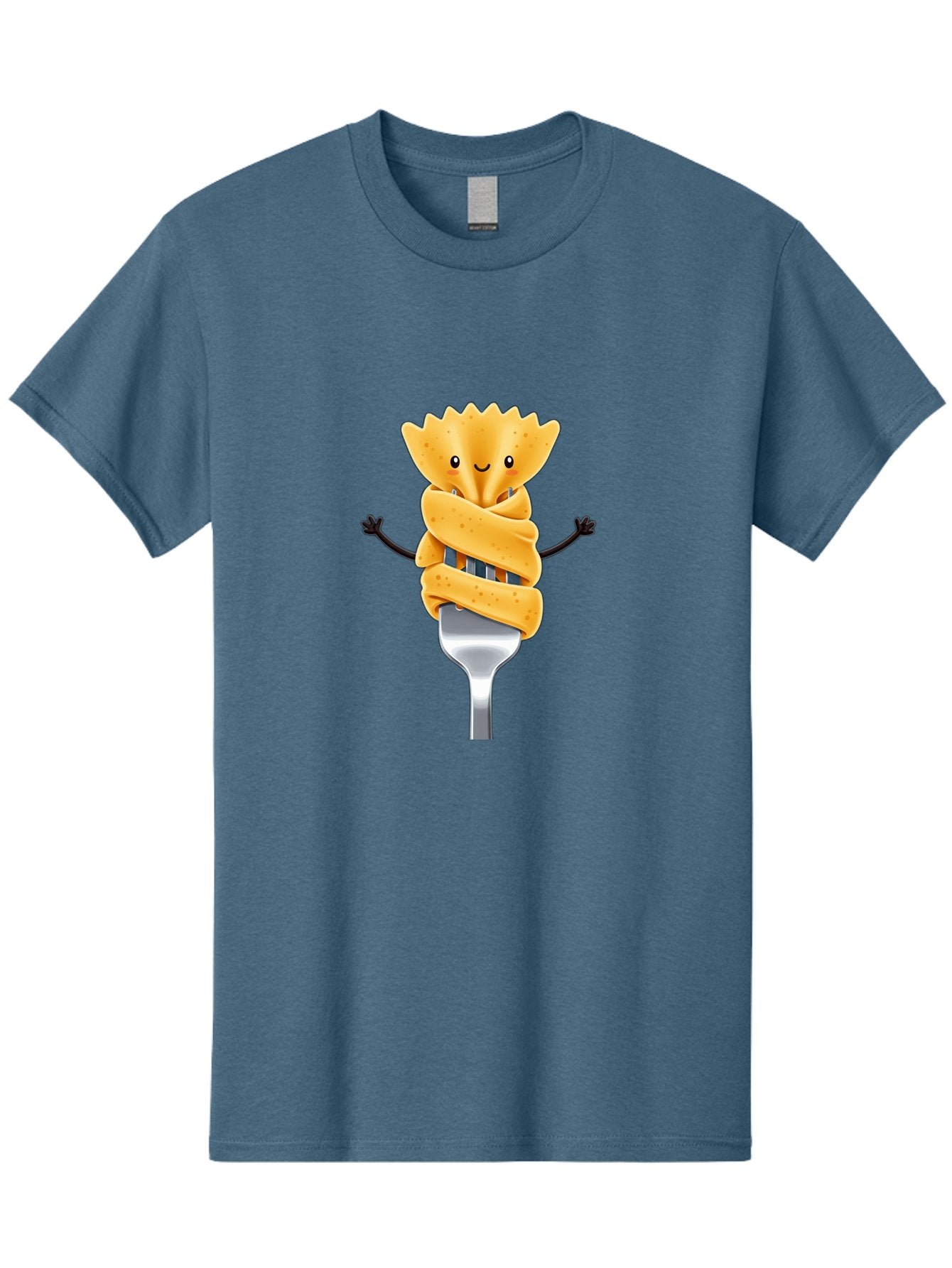 Pasta-Character Men'S Graphic Tee, 100% Cotton, Comfortable Casual Summer Wear, Machine Washable, Pasta On A Fork, Cartoon Character, Happy Expression, Fork Prongs, Pasta Wrapping, Playful Food, Whimsical Illustration, Fun Mealtime, Bad409 10