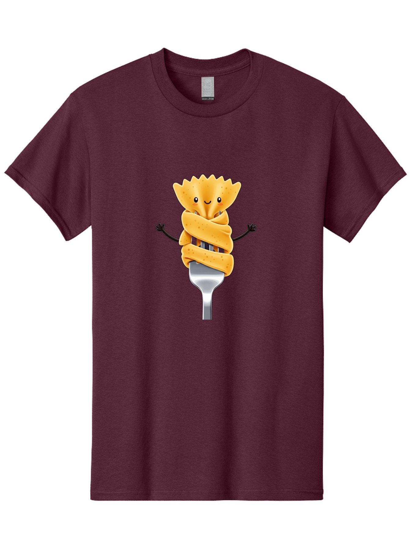 Pasta-Character Men'S Graphic Tee, 100% Cotton, Comfortable Casual Summer Wear, Machine Washable, Pasta On A Fork, Cartoon Character, Happy Expression, Fork Prongs, Pasta Wrapping, Playful Food, Whimsical Illustration, Fun Mealtime, Bad409 4