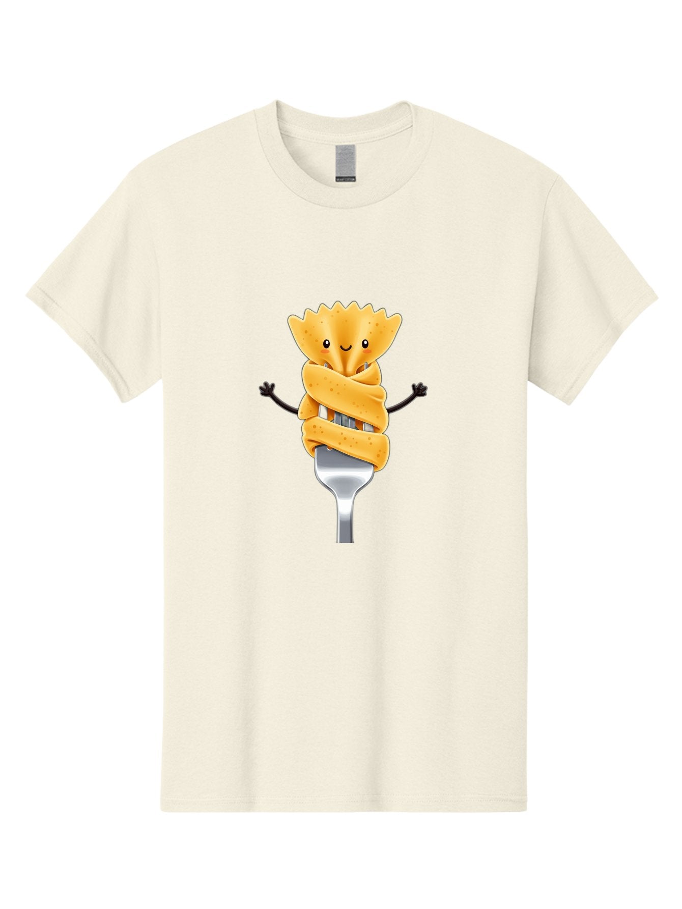 Pasta-Character Men'S Graphic Tee, 100% Cotton, Comfortable Casual Summer Wear, Machine Washable, Pasta On A Fork, Cartoon Character, Happy Expression, Fork Prongs, Pasta Wrapping, Playful Food, Whimsical Illustration, Fun Mealtime, Bad409 14