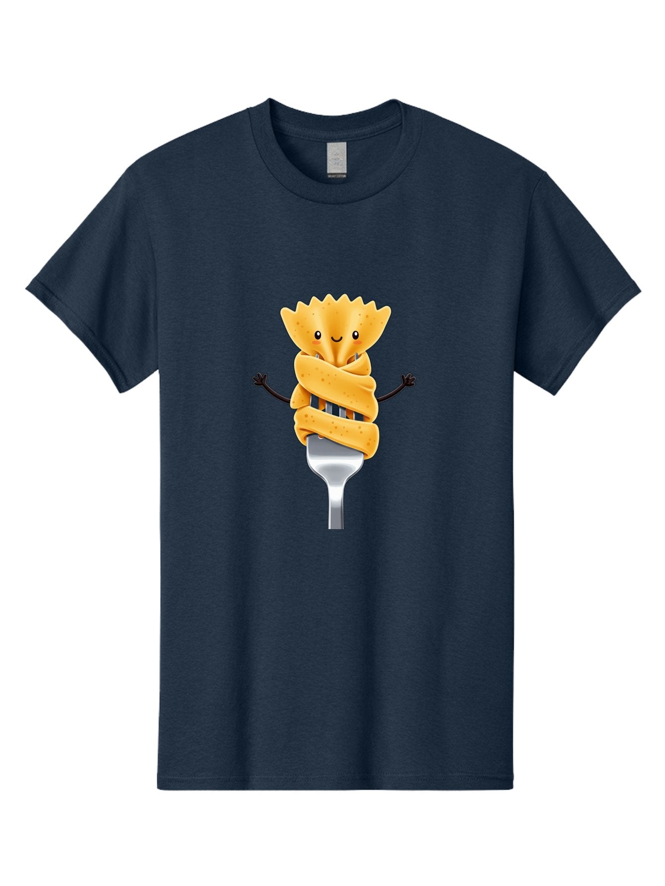Pasta-Character Men'S Graphic Tee, 100% Cotton, Comfortable Casual Summer Wear, Machine Washable, Pasta On A Fork, Cartoon Character, Happy Expression, Fork Prongs, Pasta Wrapping, Playful Food, Whimsical Illustration, Fun Mealtime, Bad409