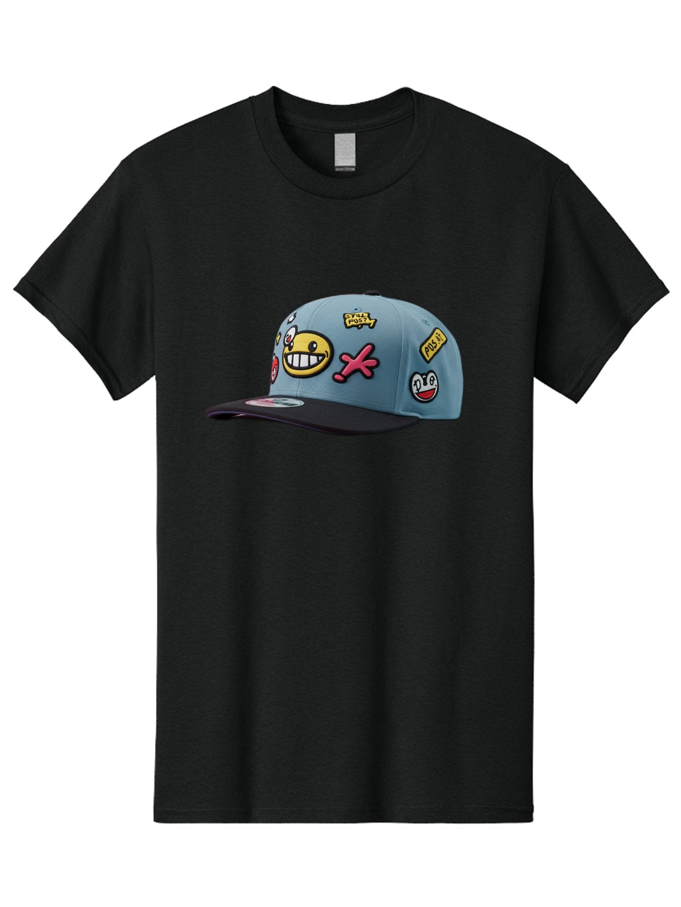 Pawz Men'S Graphic Tee, 100% Cotton, Comfortable Casual Summer Wear, Machine Washable, Streetwear Baseball Cap, Paul G Patches, Cartoon Smiley Face, Fashion Accessory, Street Style, Youth Culture, Graphic Design Bad410 6