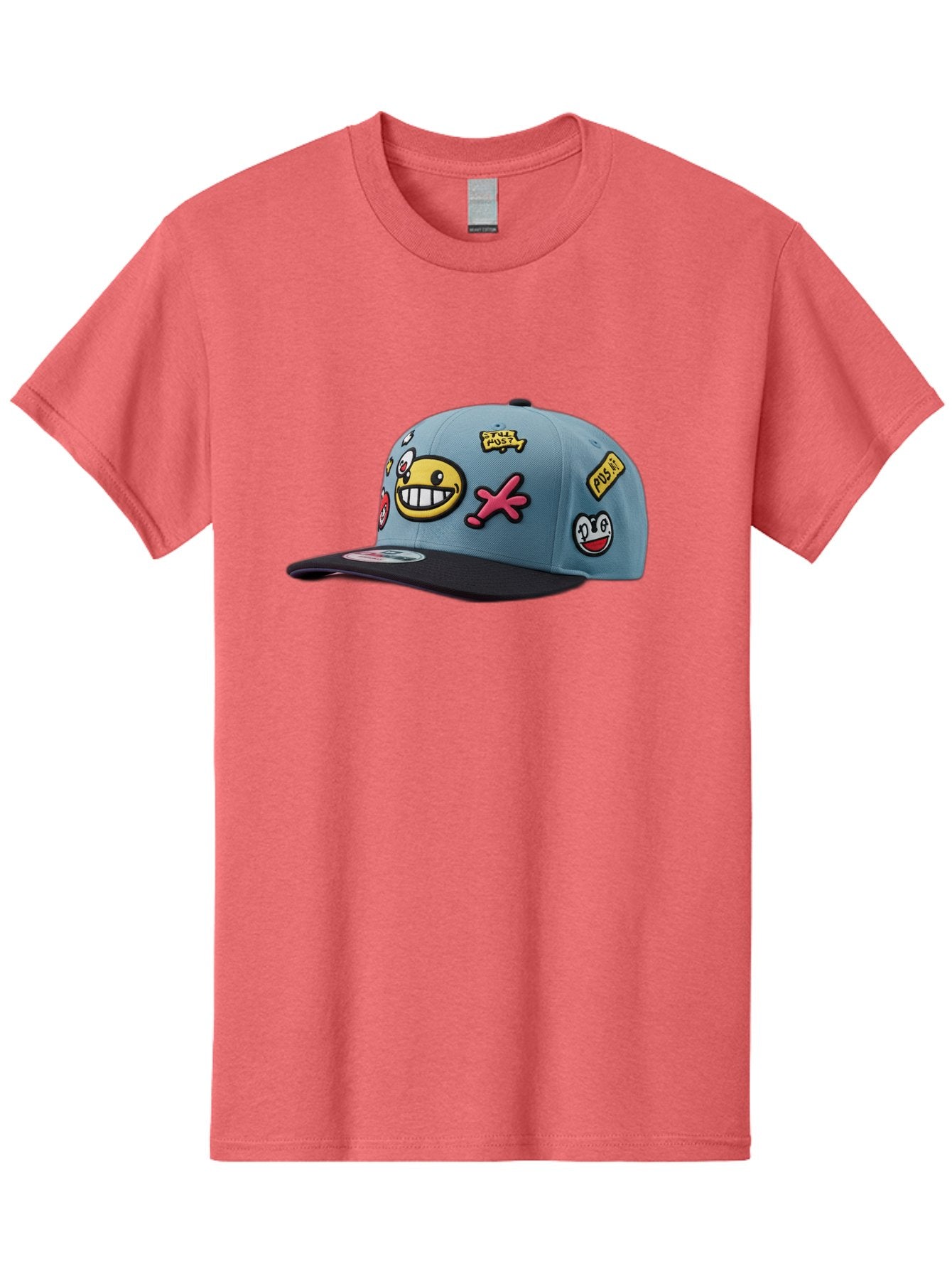 Pawz Men'S Graphic Tee, 100% Cotton, Comfortable Casual Summer Wear, Machine Washable, Streetwear Baseball Cap, Paul G Patches, Cartoon Smiley Face, Fashion Accessory, Street Style, Youth Culture, Graphic Design Bad410 15