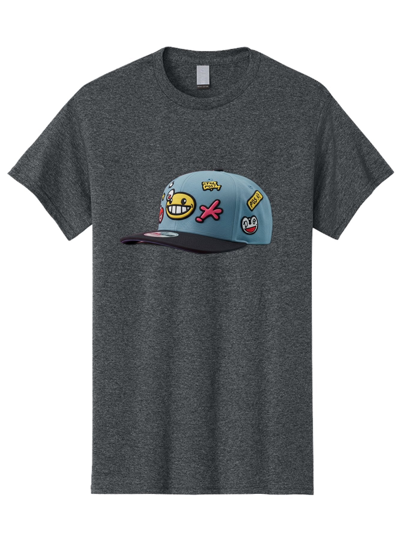 Pawz Men'S Graphic Tee, 100% Cotton, Comfortable Casual Summer Wear, Machine Washable, Streetwear Baseball Cap, Paul G Patches, Cartoon Smiley Face, Fashion Accessory, Street Style, Youth Culture, Graphic Design Bad410 3