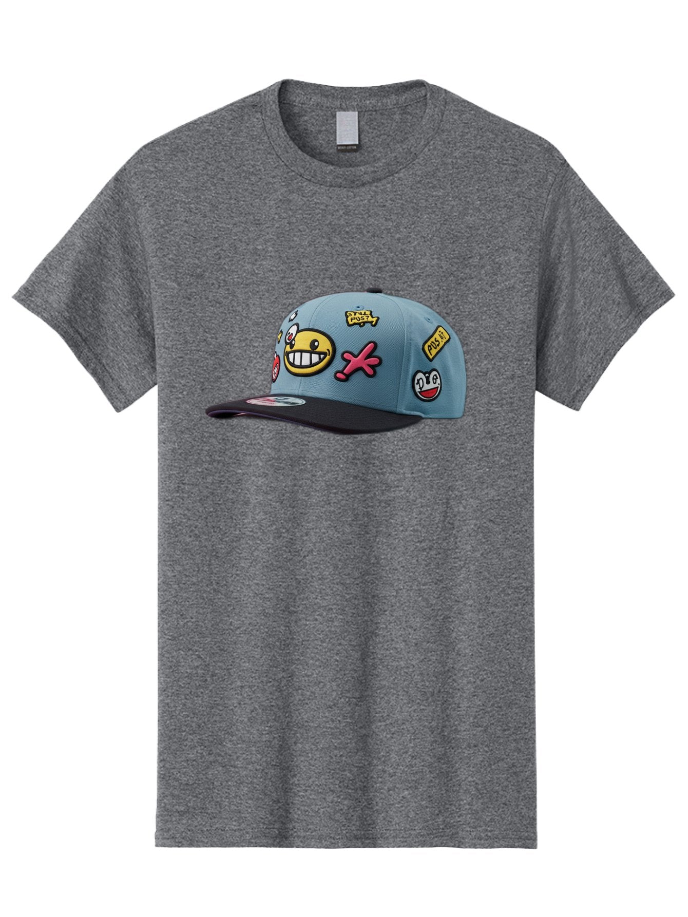 Pawz Men'S Graphic Tee, 100% Cotton, Comfortable Casual Summer Wear, Machine Washable, Streetwear Baseball Cap, Paul G Patches, Cartoon Smiley Face, Fashion Accessory, Street Style, Youth Culture, Graphic Design Bad410 8