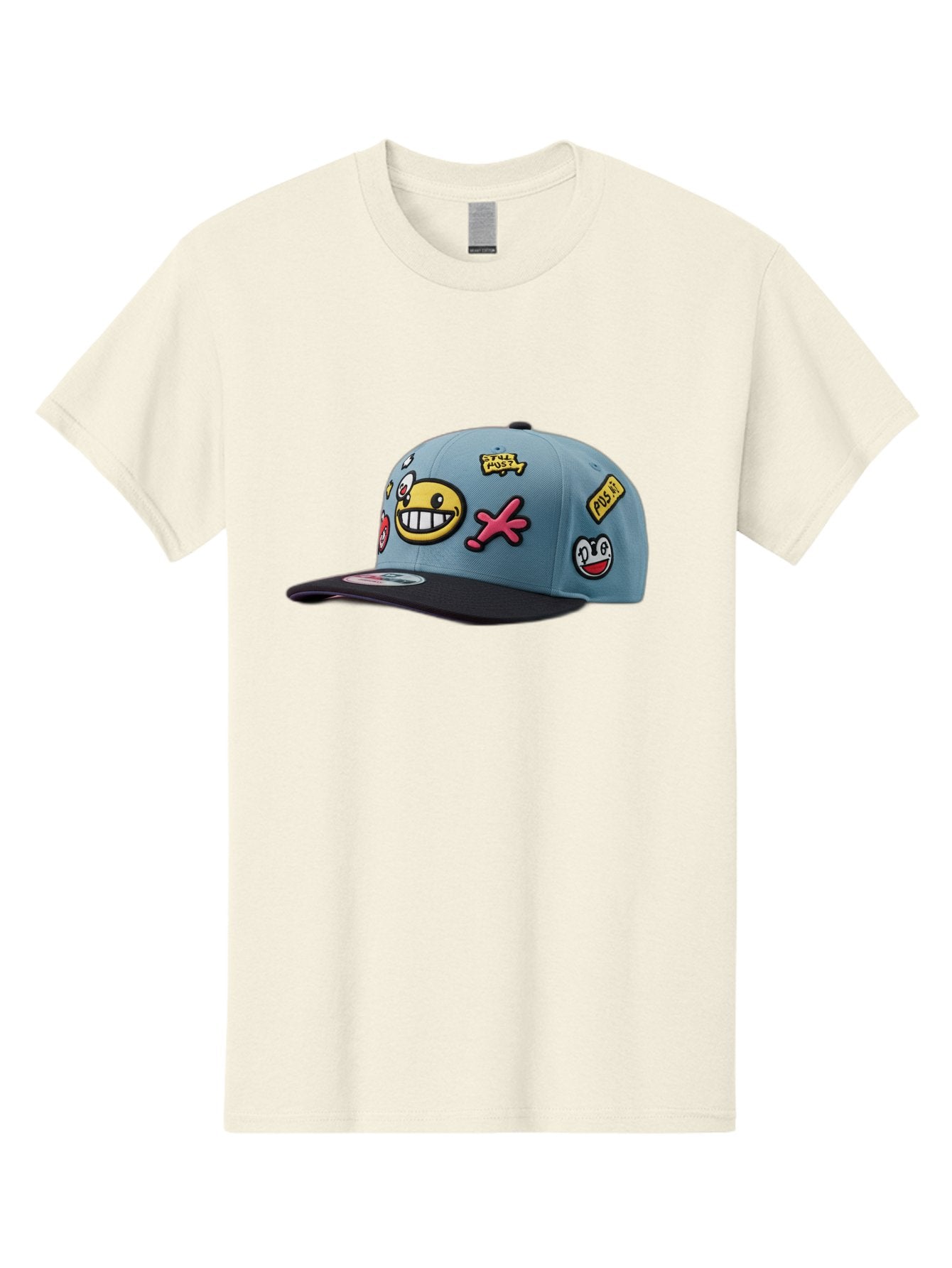 Pawz Men'S Graphic Tee, 100% Cotton, Comfortable Casual Summer Wear, Machine Washable, Streetwear Baseball Cap, Paul G Patches, Cartoon Smiley Face, Fashion Accessory, Street Style, Youth Culture, Graphic Design Bad410 13
