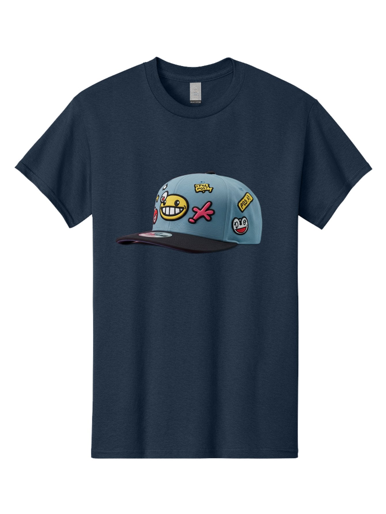Pawz Men'S Graphic Tee, 100% Cotton, Comfortable Casual Summer Wear, Machine Washable, Streetwear Baseball Cap, Paul G Patches, Cartoon Smiley Face, Fashion Accessory, Street Style, Youth Culture, Graphic Design Bad410