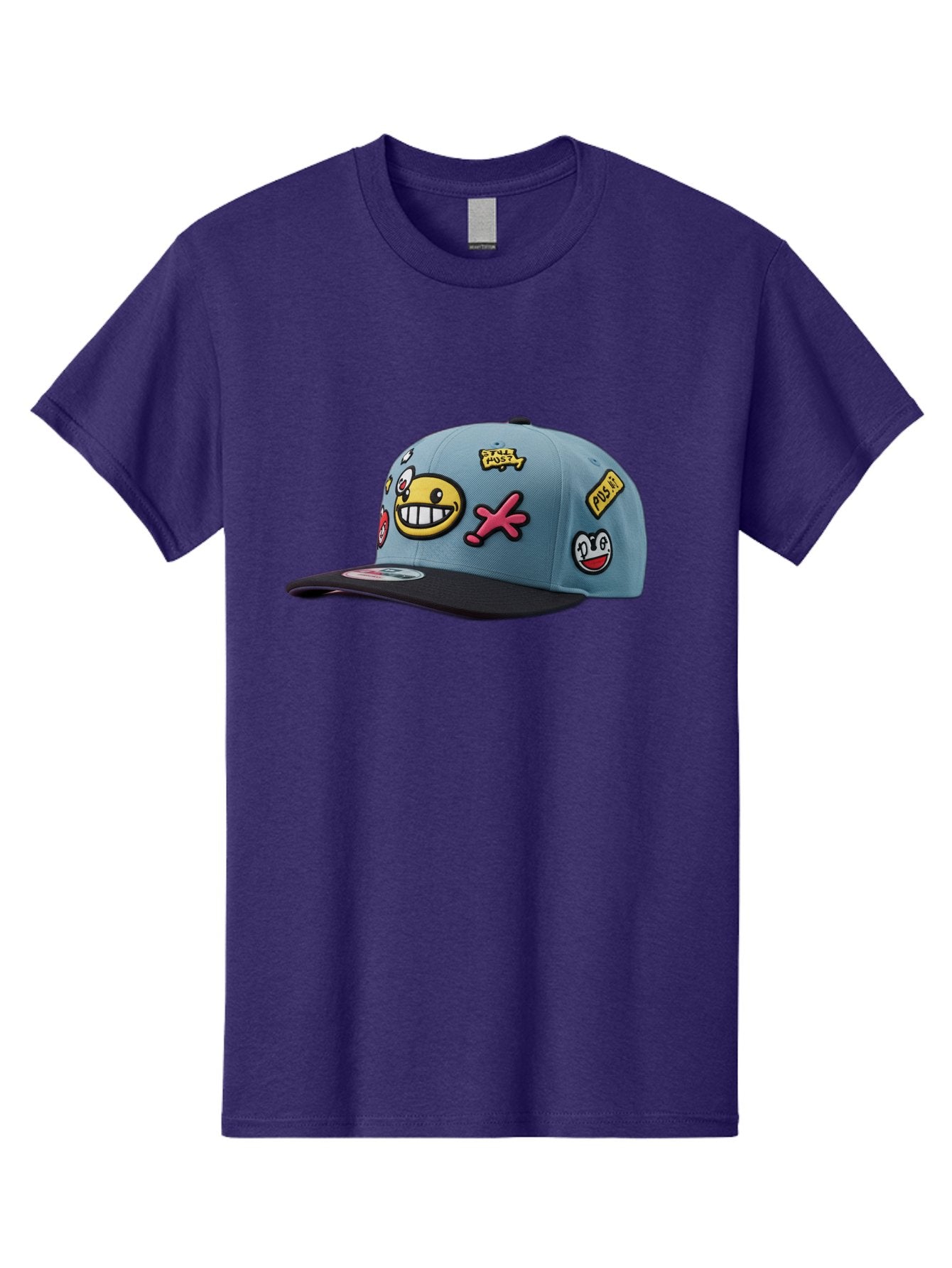 Pawz Men'S Graphic Tee, 100% Cotton, Comfortable Casual Summer Wear, Machine Washable, Streetwear Baseball Cap, Paul G Patches, Cartoon Smiley Face, Fashion Accessory, Street Style, Youth Culture, Graphic Design Bad410 12