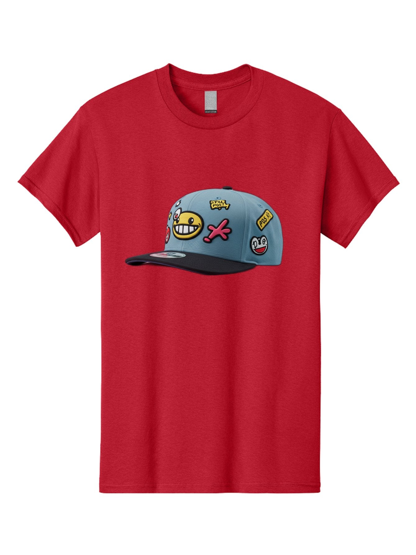 Pawz Men'S Graphic Tee, 100% Cotton, Comfortable Casual Summer Wear, Machine Washable, Streetwear Baseball Cap, Paul G Patches, Cartoon Smiley Face, Fashion Accessory, Street Style, Youth Culture, Graphic Design Bad410 10