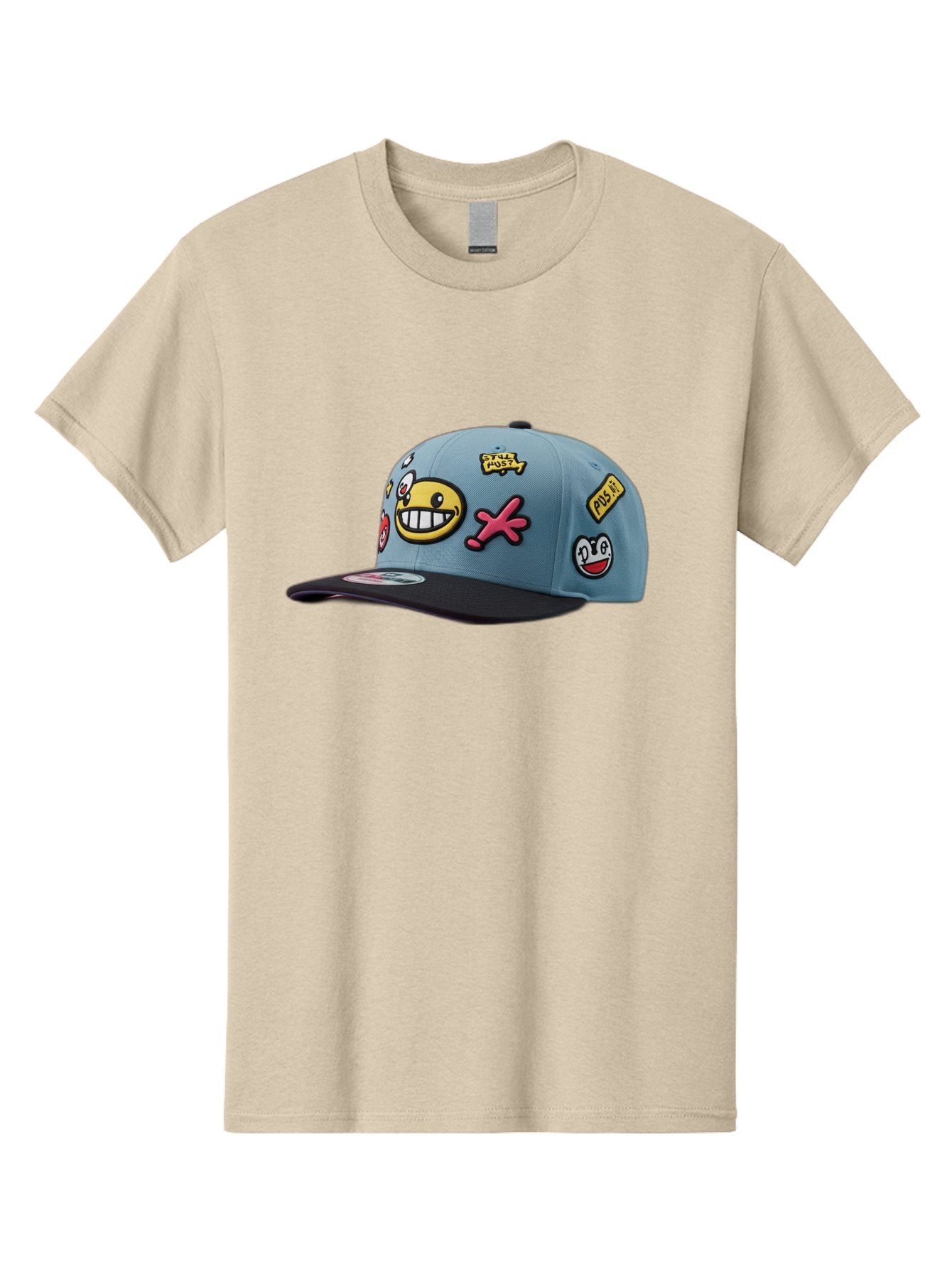 Pawz Men'S Graphic Tee, 100% Cotton, Comfortable Casual Summer Wear, Machine Washable, Streetwear Baseball Cap, Paul G Patches, Cartoon Smiley Face, Fashion Accessory, Street Style, Youth Culture, Graphic Design Bad410 7