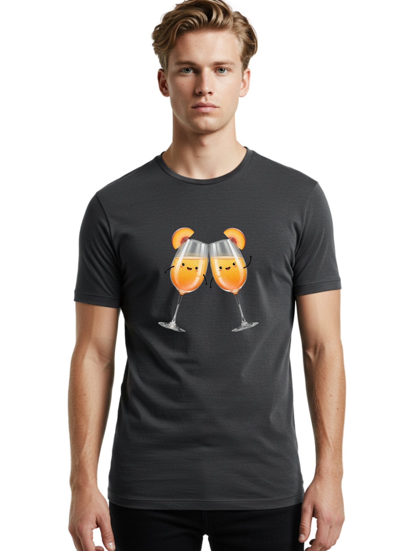 Peach-Bellini Men'S Graphic Tee, 100% Cotton, Comfortable Casual Summer Wear, Machine Washable, Peach Bellini Cocktail, Champagne Flutes, Cartoon Characters, Peach Slices, Festive Drinks, Happy Hour, Cocktail Party, Celebratory Toast Bad411 22