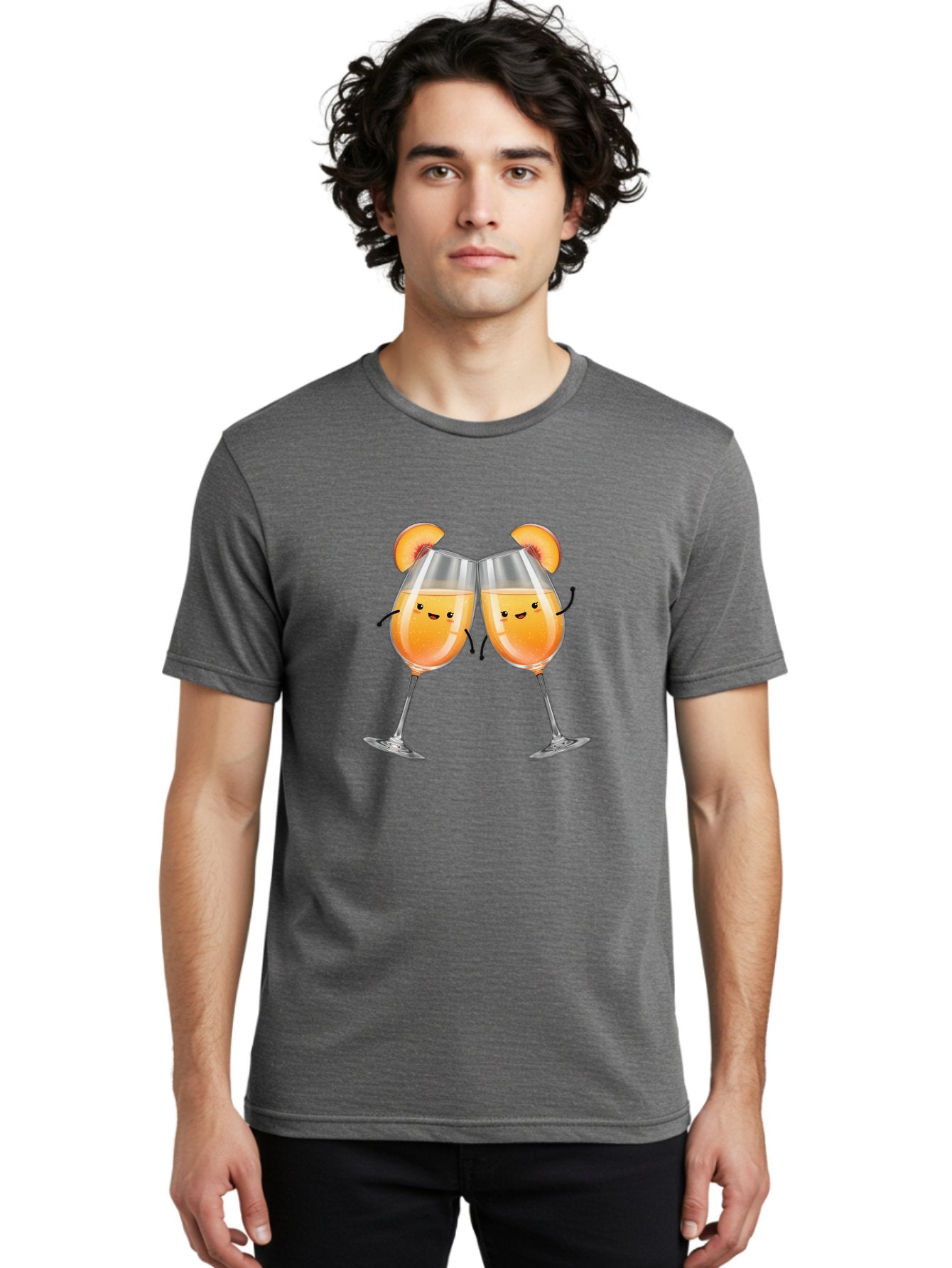 Peach-Bellini Men'S Graphic Tee, 100% Cotton, Comfortable Casual Summer Wear, Machine Washable, Peach Bellini Cocktail, Champagne Flutes, Cartoon Characters, Peach Slices, Festive Drinks, Happy Hour, Cocktail Party, Celebratory Toast Bad411 30