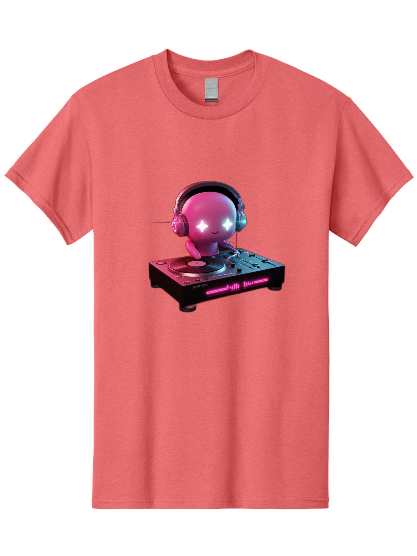 Pink-Alien-Dj Men'S Graphic Tee, 100% Cotton, Comfortable Casual Summer Wear, Machine Washable, Character Djing, Pink Headphones, Sparkling Eyes, Vinyl Record, Music Production, Electronic Dance Music, Dj Controller, Vibrant Scene, Bad421 13