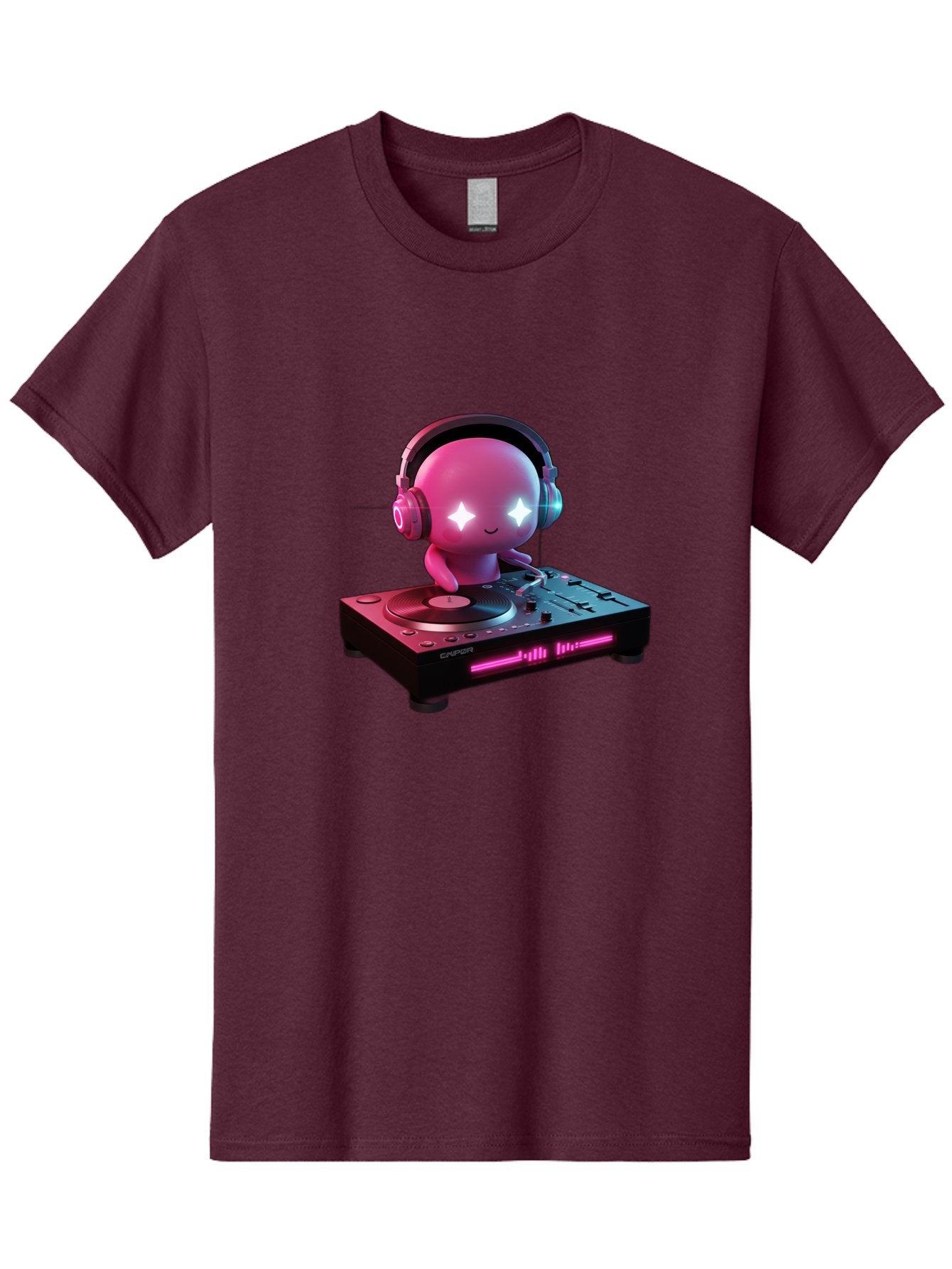 Pink-Alien-Dj Men'S Graphic Tee, 100% Cotton, Comfortable Casual Summer Wear, Machine Washable, Character Djing, Pink Headphones, Sparkling Eyes, Vinyl Record, Music Production, Electronic Dance Music, Dj Controller, Vibrant Scene, Bad421 3