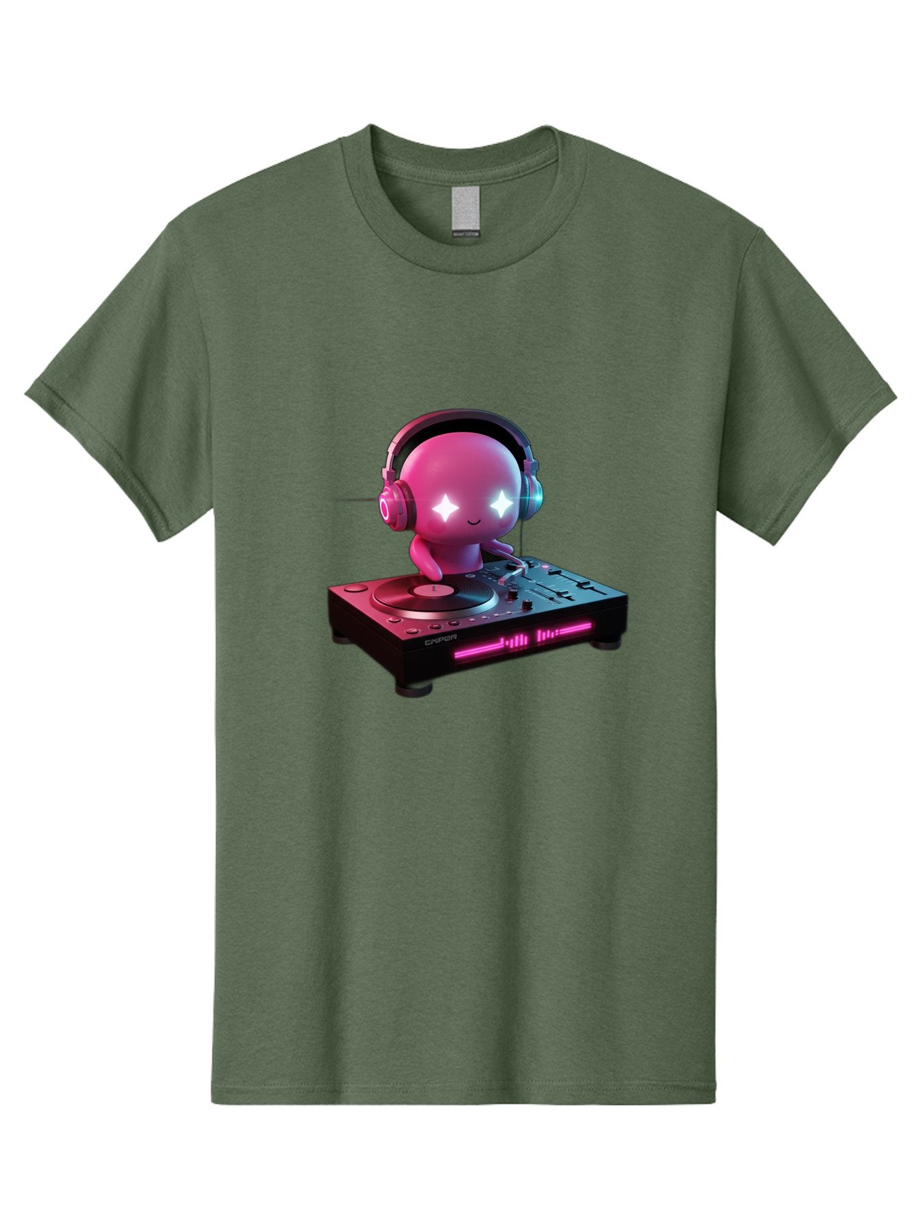 Pink-Alien-Dj Men'S Graphic Tee, 100% Cotton, Comfortable Casual Summer Wear, Machine Washable, Character Djing, Pink Headphones, Sparkling Eyes, Vinyl Record, Music Production, Electronic Dance Music, Dj Controller, Vibrant Scene, Bad421 5