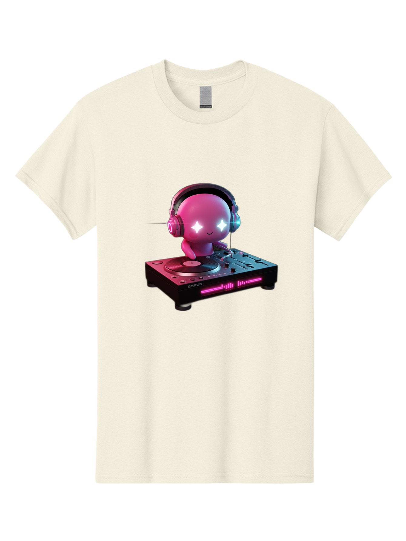 Pink-Alien-Dj Men'S Graphic Tee, 100% Cotton, Comfortable Casual Summer Wear, Machine Washable, Character Djing, Pink Headphones, Sparkling Eyes, Vinyl Record, Music Production, Electronic Dance Music, Dj Controller, Vibrant Scene, Bad421 14