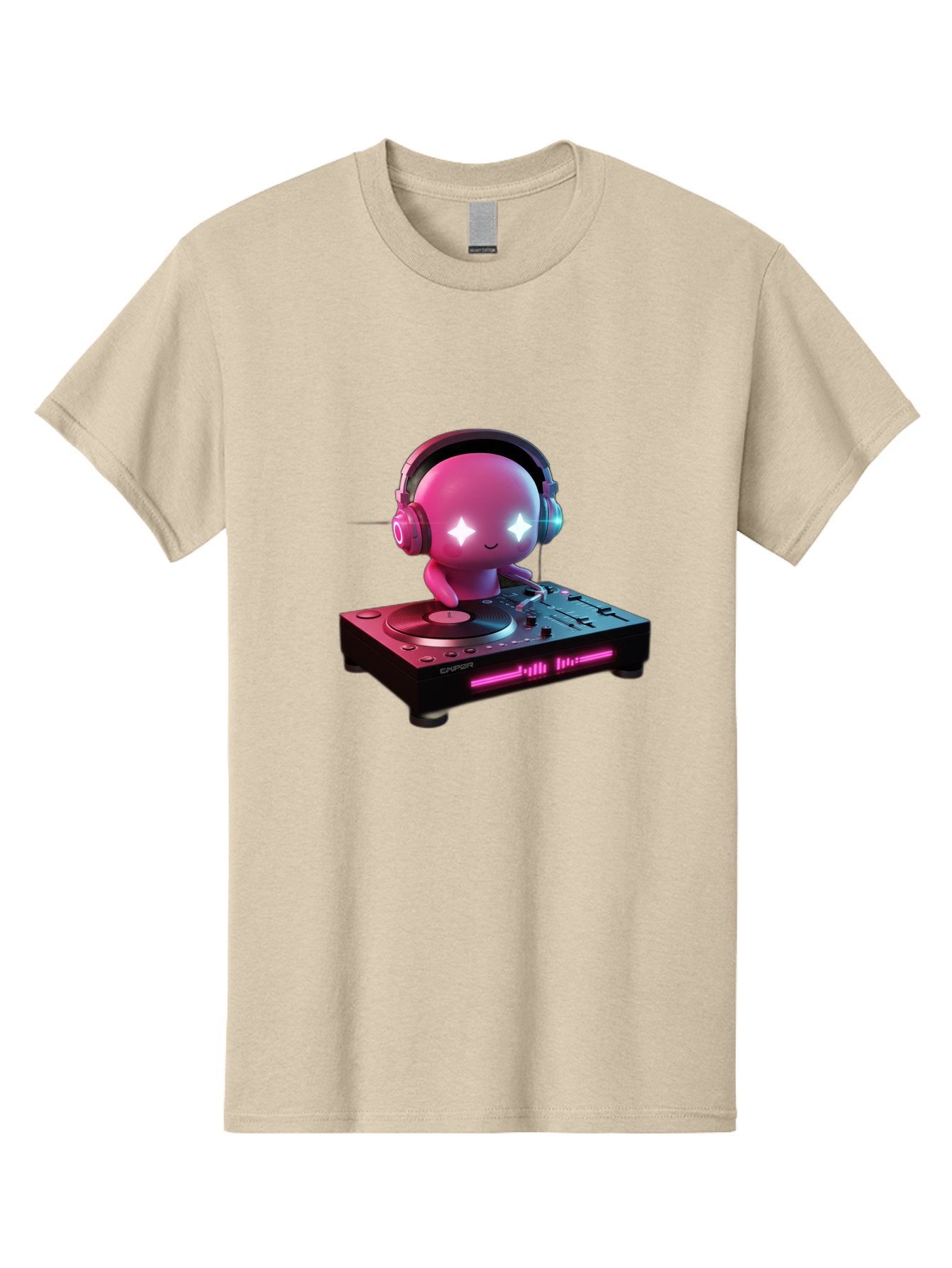 Pink-Alien-Dj Men'S Graphic Tee, 100% Cotton, Comfortable Casual Summer Wear, Machine Washable, Character Djing, Pink Headphones, Sparkling Eyes, Vinyl Record, Music Production, Electronic Dance Music, Dj Controller, Vibrant Scene, Bad421 6