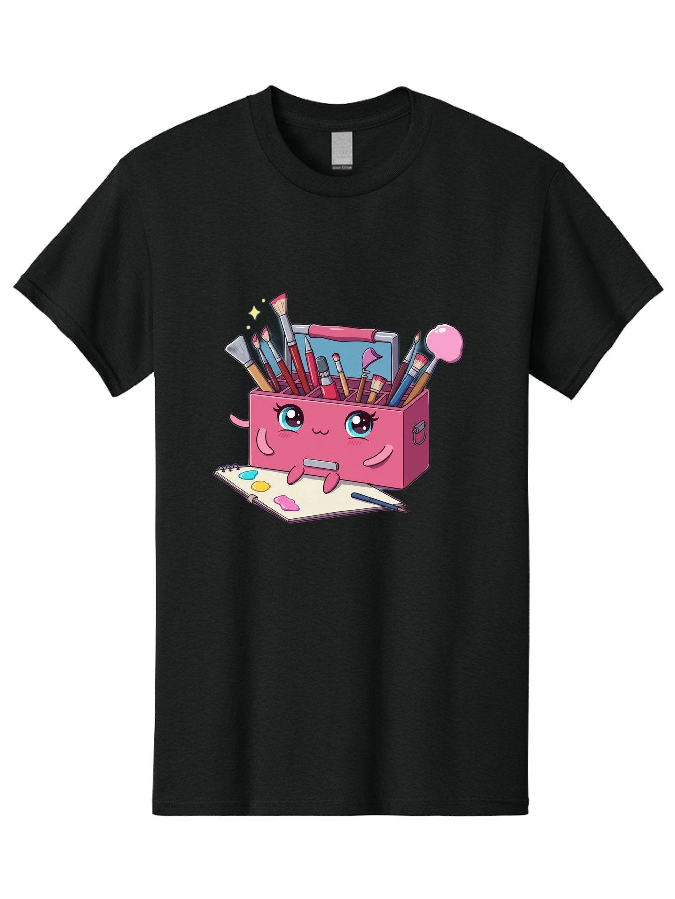 Pink-Art-Supply-Box Men'S Graphic Tee, 100% Cotton, Comfortable Casual Summer Wear, Machine Washable, Cartoon Toolbox, Art Supplies, Paintbrushes, Pencils, Colorful Palette, Creative Expression, Artistic Tools, Kawaii Character, Bad422 6