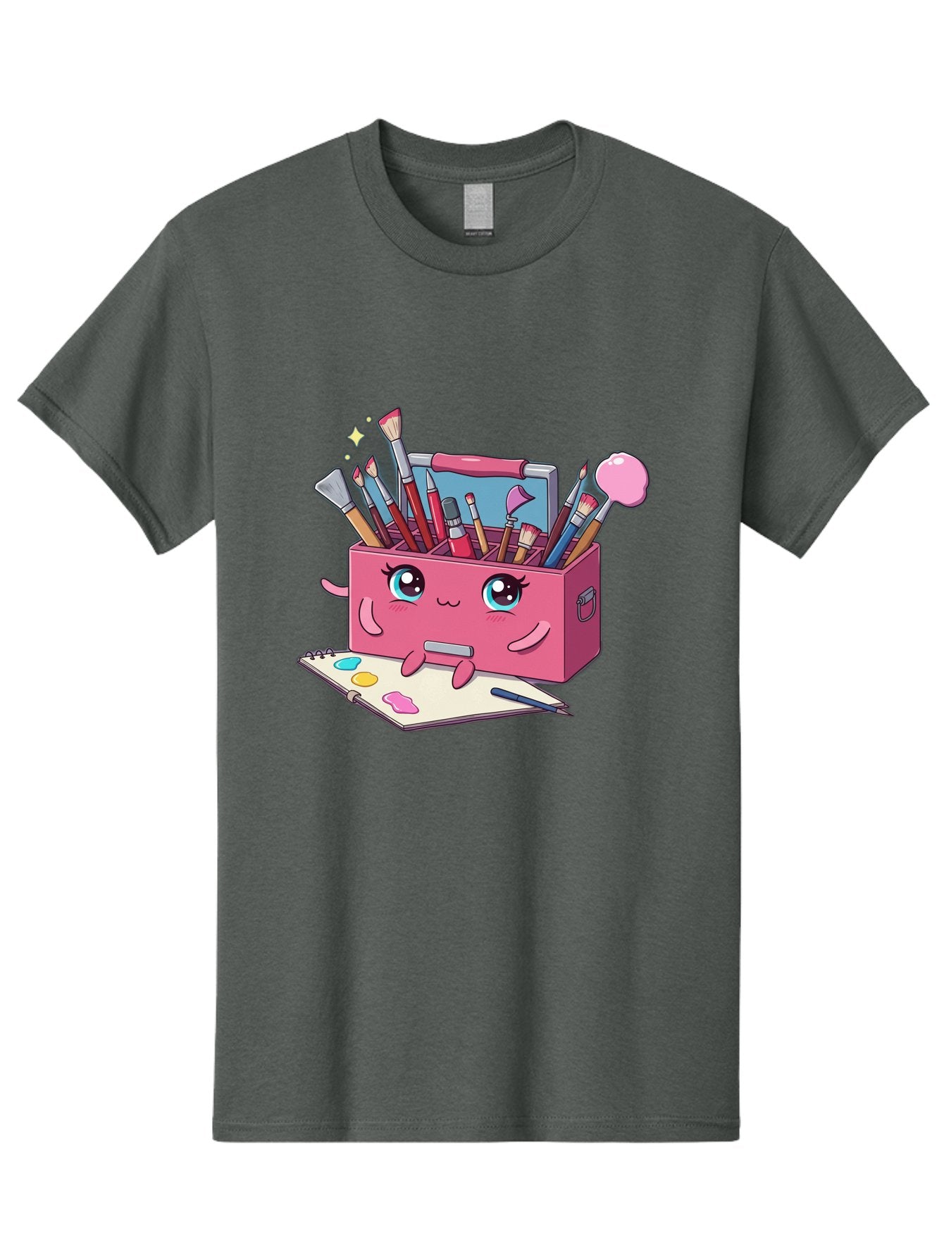 Pink-Art-Supply-Box Men'S Graphic Tee, 100% Cotton, Comfortable Casual Summer Wear, Machine Washable, Cartoon Toolbox, Art Supplies, Paintbrushes, Pencils, Colorful Palette, Creative Expression, Artistic Tools, Kawaii Character, Bad422 7