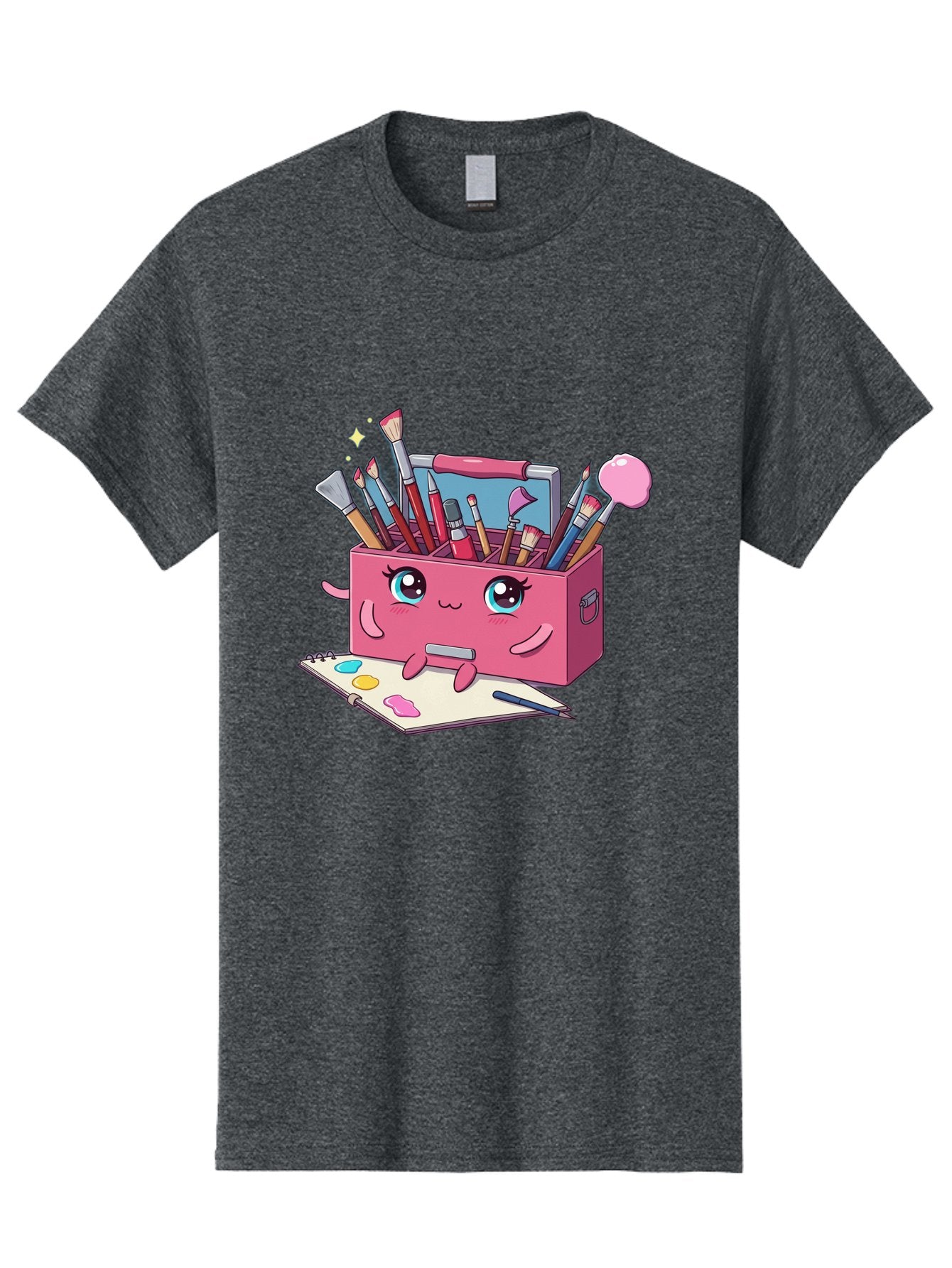 Pink-Art-Supply-Box Men'S Graphic Tee, 100% Cotton, Comfortable Casual Summer Wear, Machine Washable, Cartoon Toolbox, Art Supplies, Paintbrushes, Pencils, Colorful Palette, Creative Expression, Artistic Tools, Kawaii Character, Bad422 9