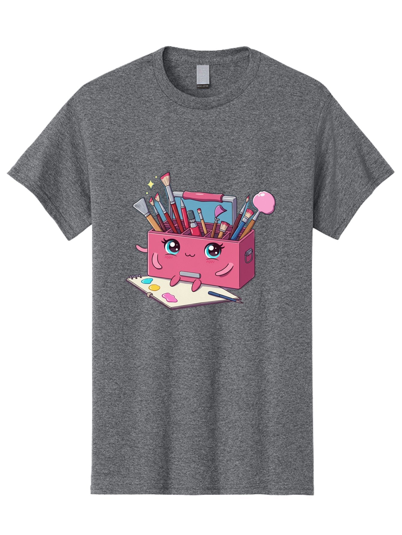 Pink-Art-Supply-Box Men'S Graphic Tee, 100% Cotton, Comfortable Casual Summer Wear, Machine Washable, Cartoon Toolbox, Art Supplies, Paintbrushes, Pencils, Colorful Palette, Creative Expression, Artistic Tools, Kawaii Character, Bad422 10