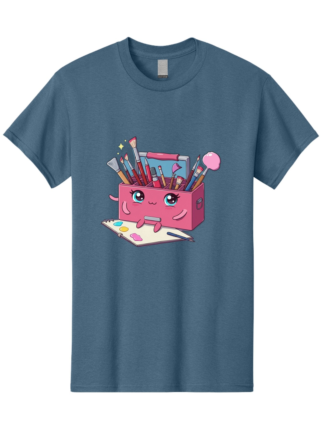 Pink-Art-Supply-Box Men'S Graphic Tee, 100% Cotton, Comfortable Casual Summer Wear, Machine Washable, Cartoon Toolbox, Art Supplies, Paintbrushes, Pencils, Colorful Palette, Creative Expression, Artistic Tools, Kawaii Character, Bad422 4