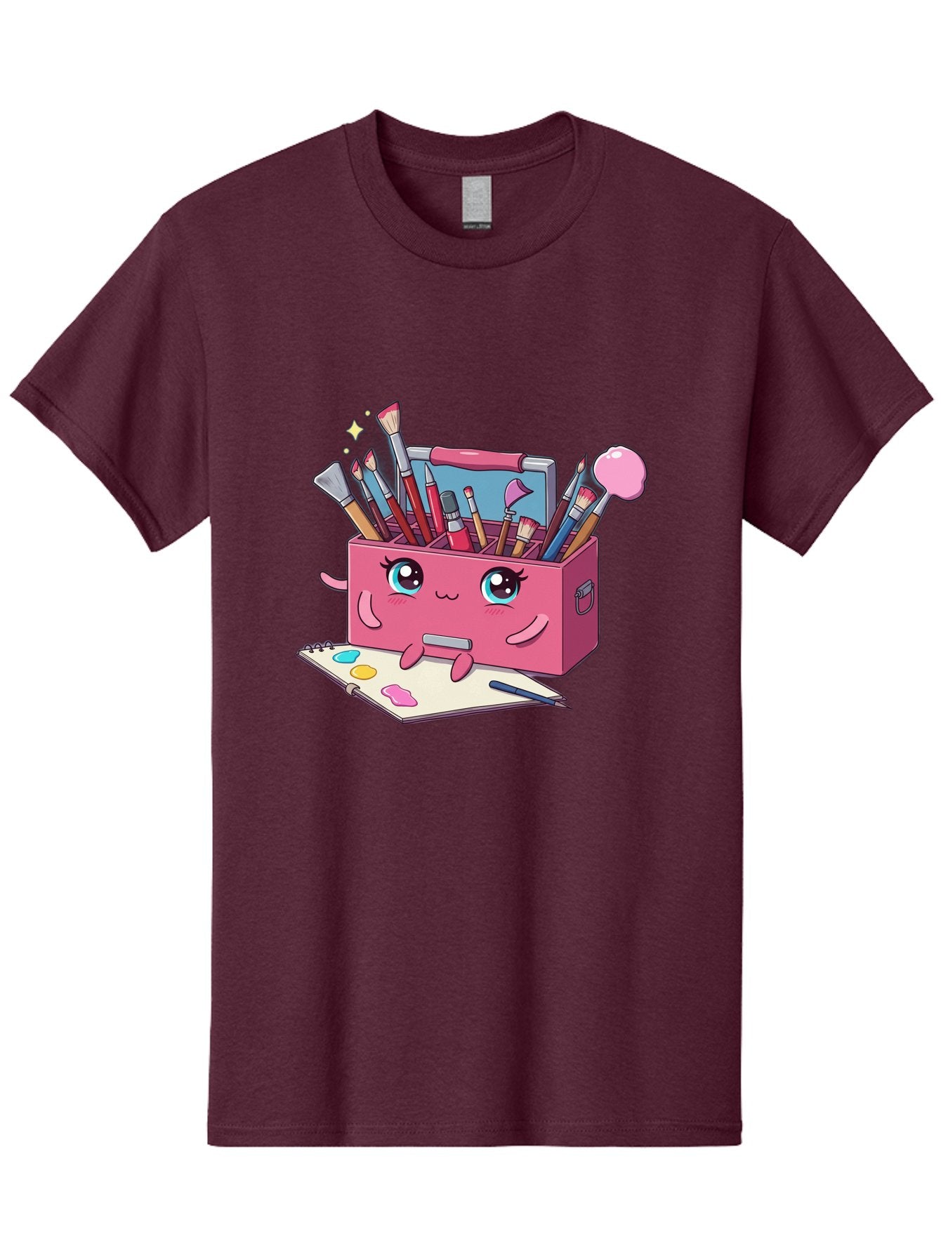 Pink-Art-Supply-Box Men'S Graphic Tee, 100% Cotton, Comfortable Casual Summer Wear, Machine Washable, Cartoon Toolbox, Art Supplies, Paintbrushes, Pencils, Colorful Palette, Creative Expression, Artistic Tools, Kawaii Character, Bad422 15