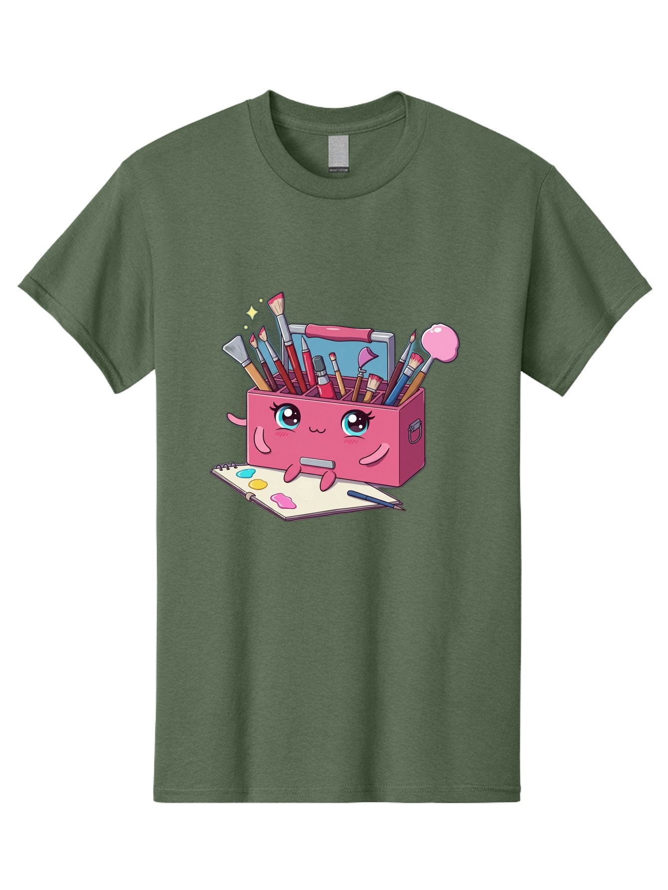 Pink-Art-Supply-Box Men'S Graphic Tee, 100% Cotton, Comfortable Casual Summer Wear, Machine Washable, Cartoon Toolbox, Art Supplies, Paintbrushes, Pencils, Colorful Palette, Creative Expression, Artistic Tools, Kawaii Character, Bad422 11