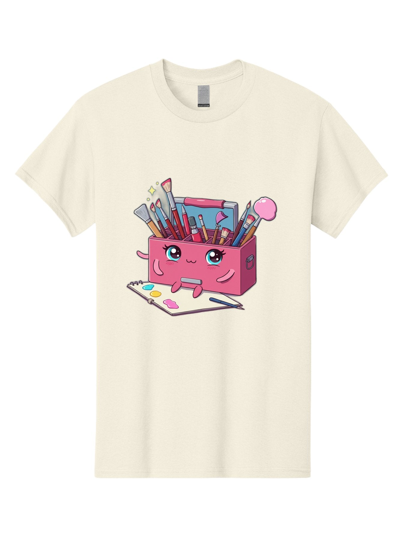 Pink-Art-Supply-Box Men'S Graphic Tee, 100% Cotton, Comfortable Casual Summer Wear, Machine Washable, Cartoon Toolbox, Art Supplies, Paintbrushes, Pencils, Colorful Palette, Creative Expression, Artistic Tools, Kawaii Character, Bad422 13