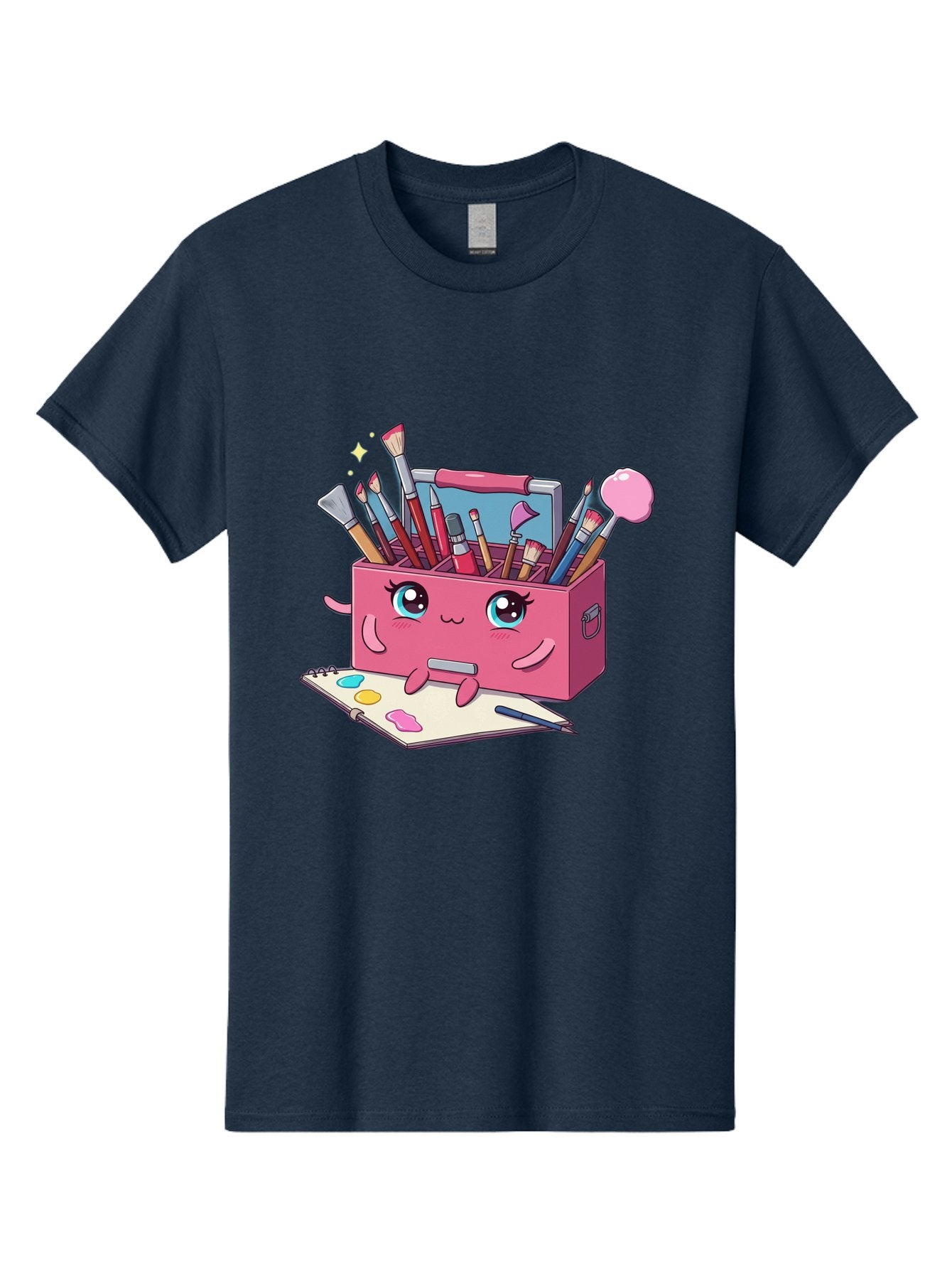 Pink-Art-Supply-Box Men'S Graphic Tee, 100% Cotton, Comfortable Casual Summer Wear, Machine Washable, Cartoon Toolbox, Art Supplies, Paintbrushes, Pencils, Colorful Palette, Creative Expression, Artistic Tools, Kawaii Character, Bad422 8