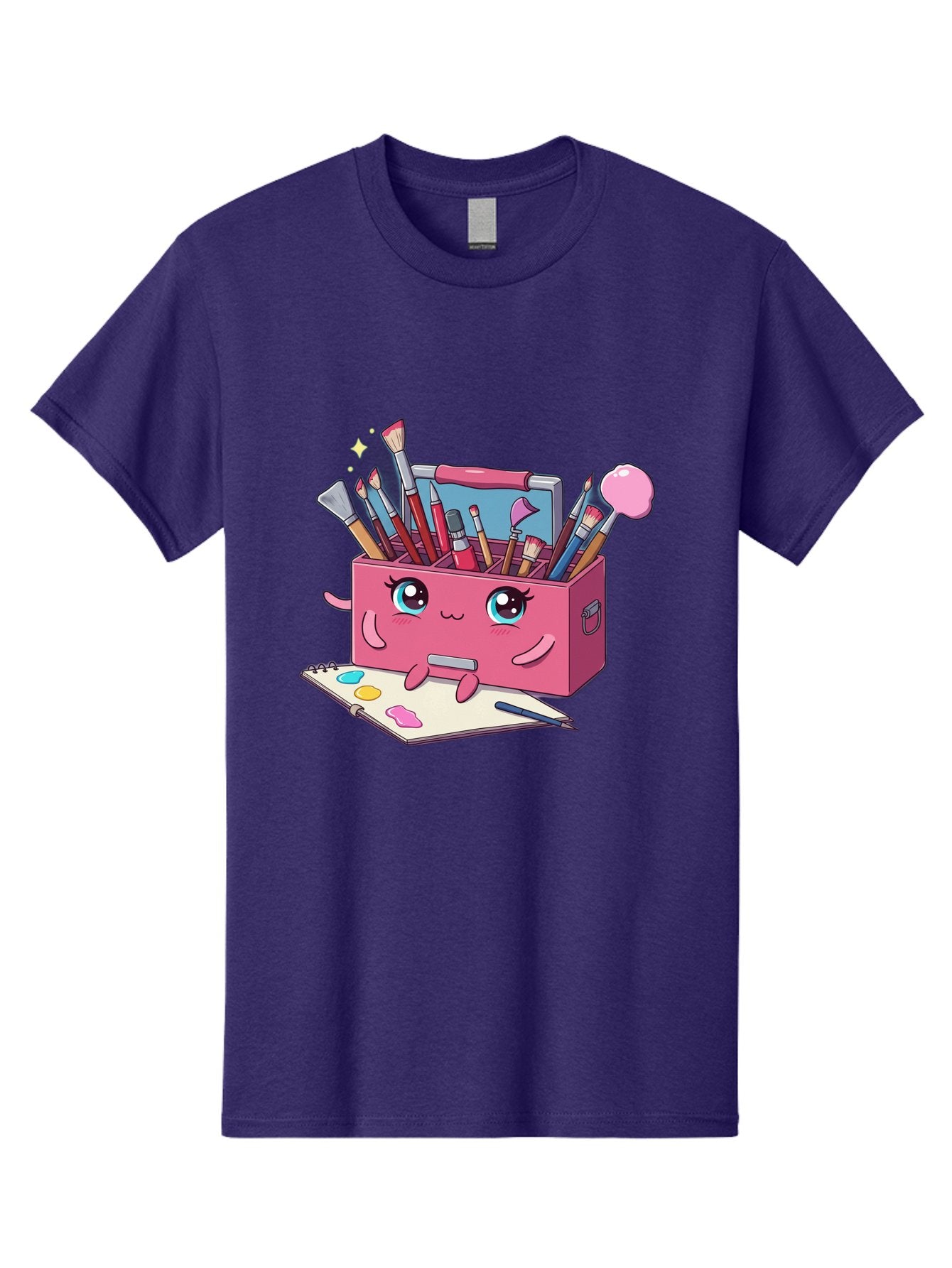 Pink-Art-Supply-Box Men'S Graphic Tee, 100% Cotton, Comfortable Casual Summer Wear, Machine Washable, Cartoon Toolbox, Art Supplies, Paintbrushes, Pencils, Colorful Palette, Creative Expression, Artistic Tools, Kawaii Character, Bad422 14
