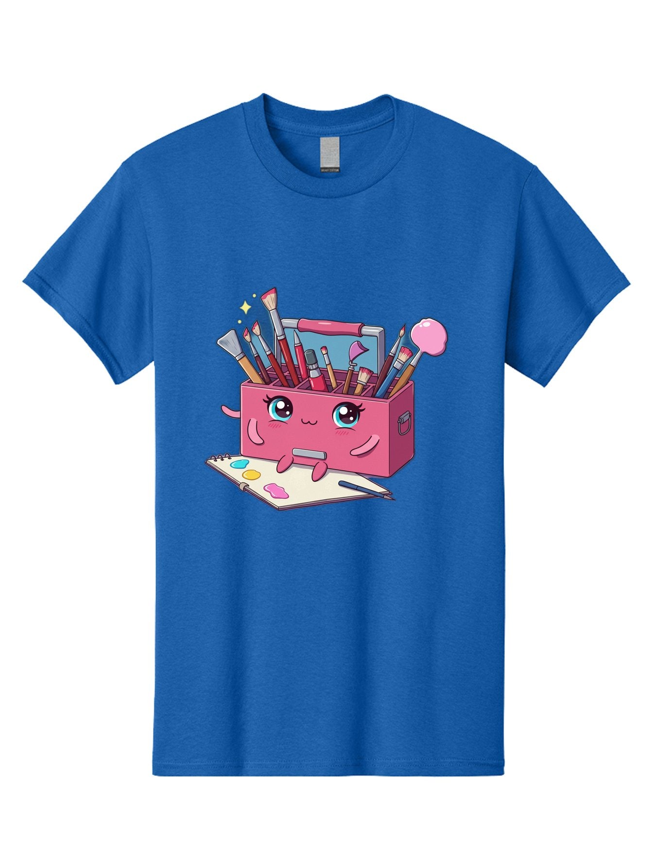 Pink-Art-Supply-Box Men'S Graphic Tee, 100% Cotton, Comfortable Casual Summer Wear, Machine Washable, Cartoon Toolbox, Art Supplies, Paintbrushes, Pencils, Colorful Palette, Creative Expression, Artistic Tools, Kawaii Character, Bad422 5