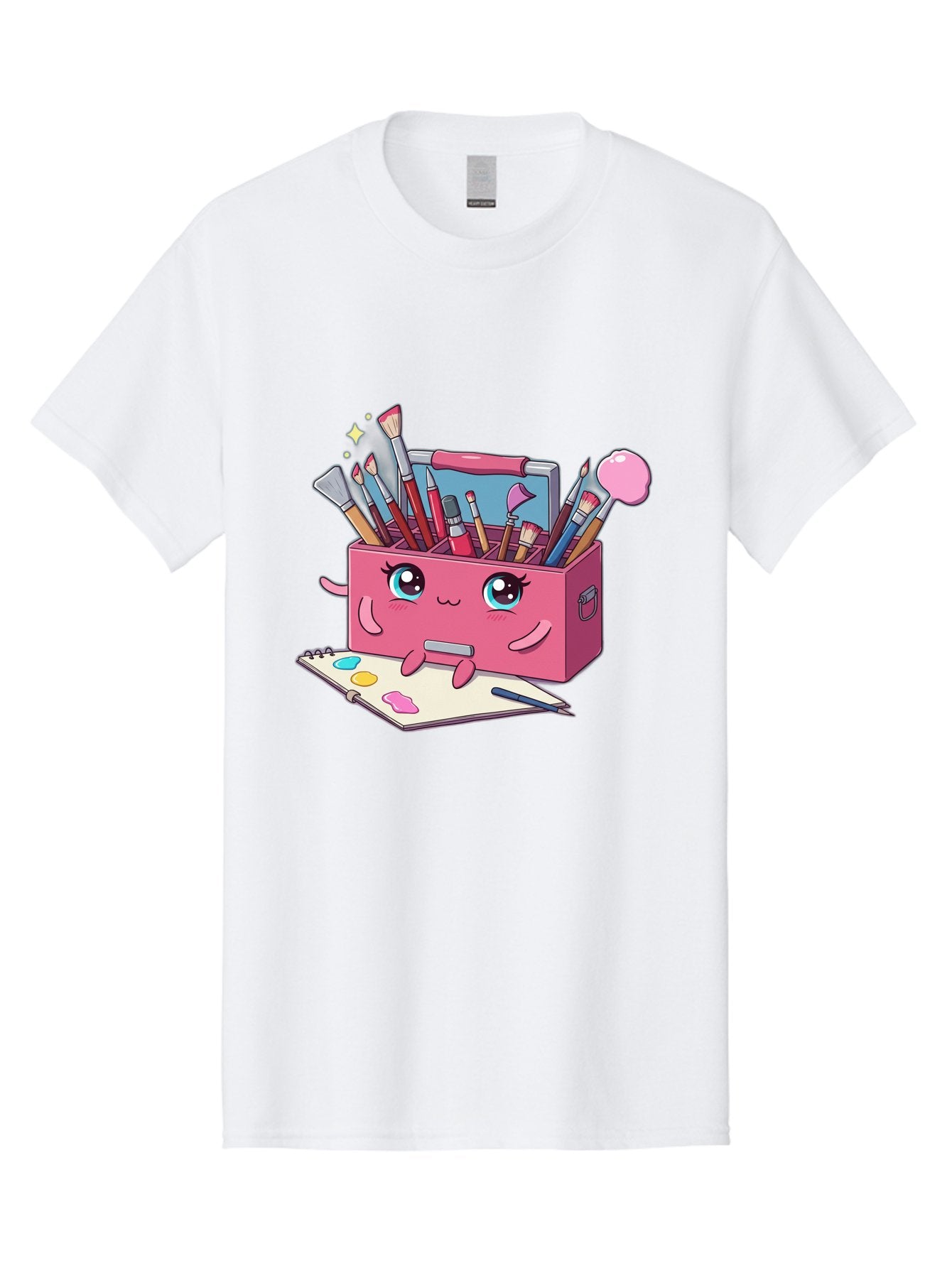 Pink-Art-Supply-Box Men'S Graphic Tee, 100% Cotton, Comfortable Casual Summer Wear, Machine Washable, Cartoon Toolbox, Art Supplies, Paintbrushes, Pencils, Colorful Palette, Creative Expression, Artistic Tools, Kawaii Character, Bad422 12