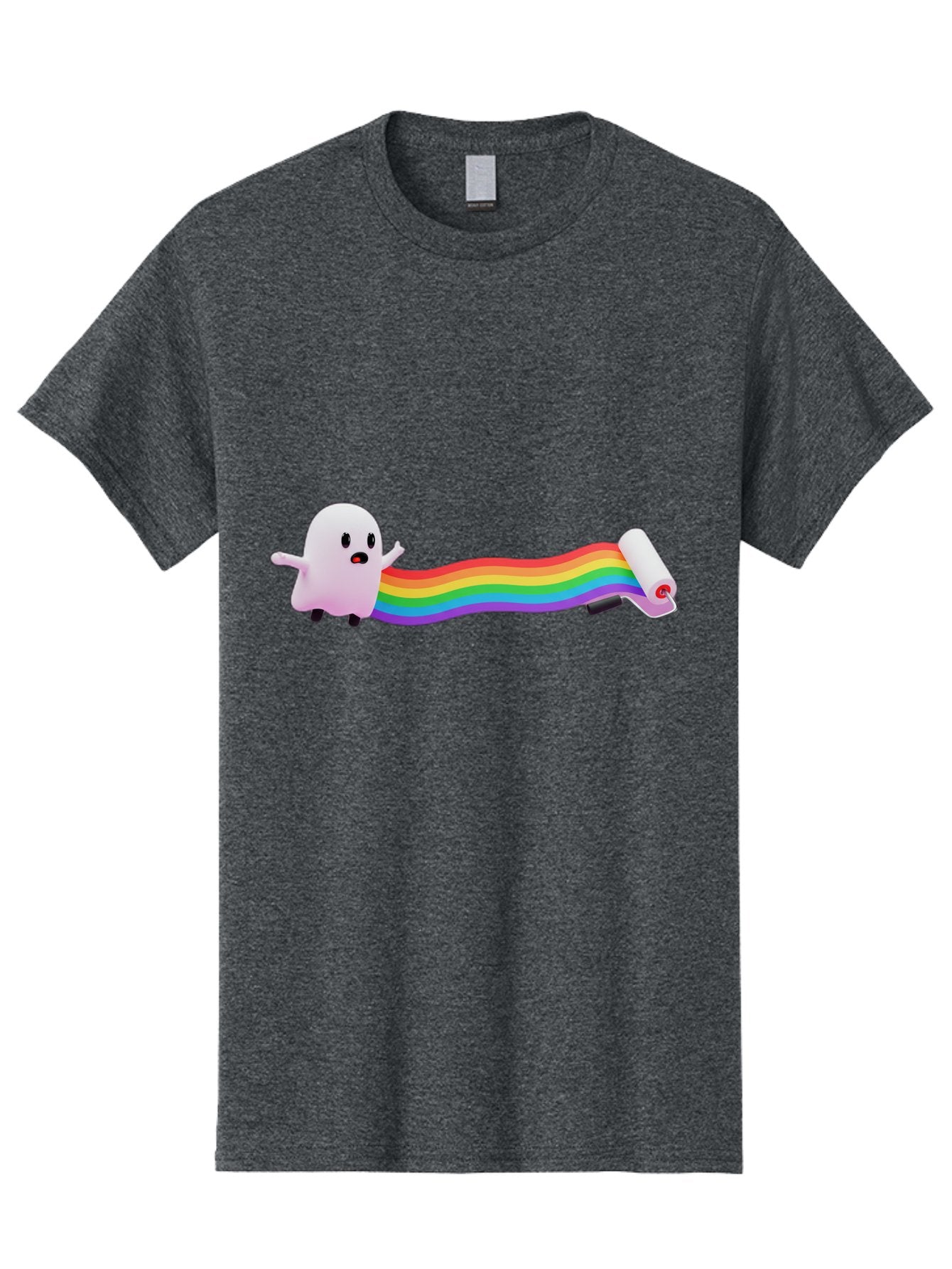 Pink-Blob-Rolling-Tape Men'S Graphic Tee, 100% Cotton, Comfortable Casual Summer Wear, Machine Washable, Cute Ghost, Rainbow Ribbon, Rolled-Up End, Whimsical Design, Playful Scene, Cartoon Style, Colorful Tape, Illustration Art, Bad423 14