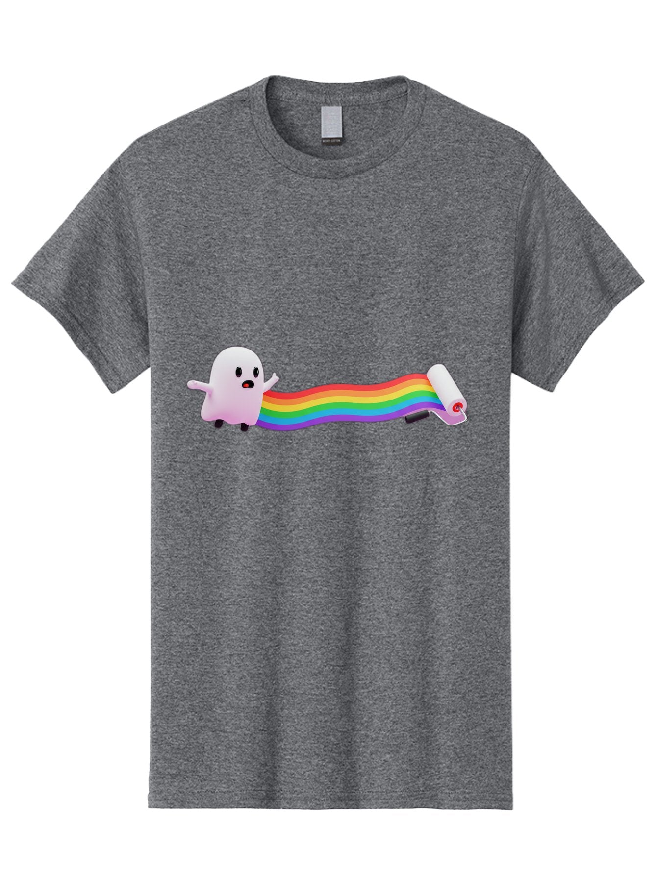 Pink-Blob-Rolling-Tape Men'S Graphic Tee, 100% Cotton, Comfortable Casual Summer Wear, Machine Washable, Cute Ghost, Rainbow Ribbon, Rolled-Up End, Whimsical Design, Playful Scene, Cartoon Style, Colorful Tape, Illustration Art, Bad423 5